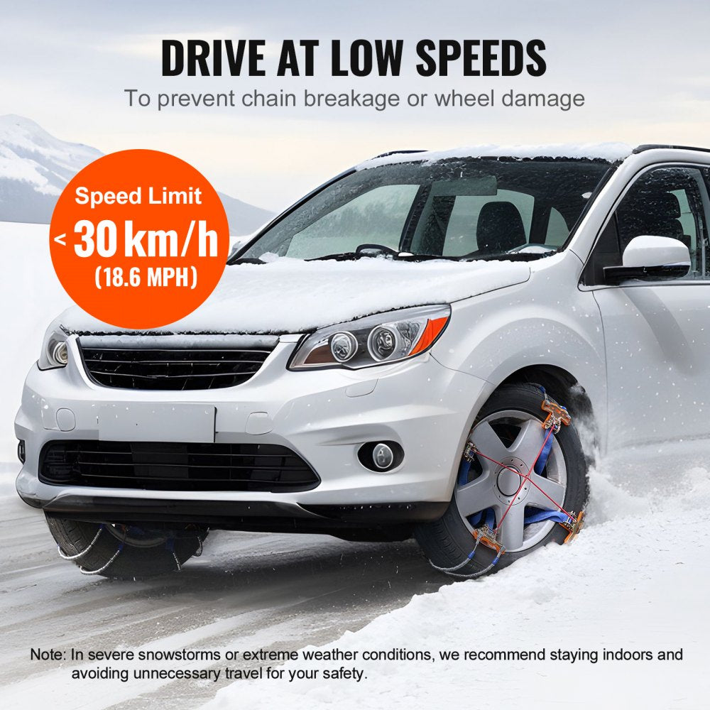 VEVOR 8 PCS Snow Chains Tire Width 9.2-11.2in/235-28mm for Car/Pickup/SUV/Truck 