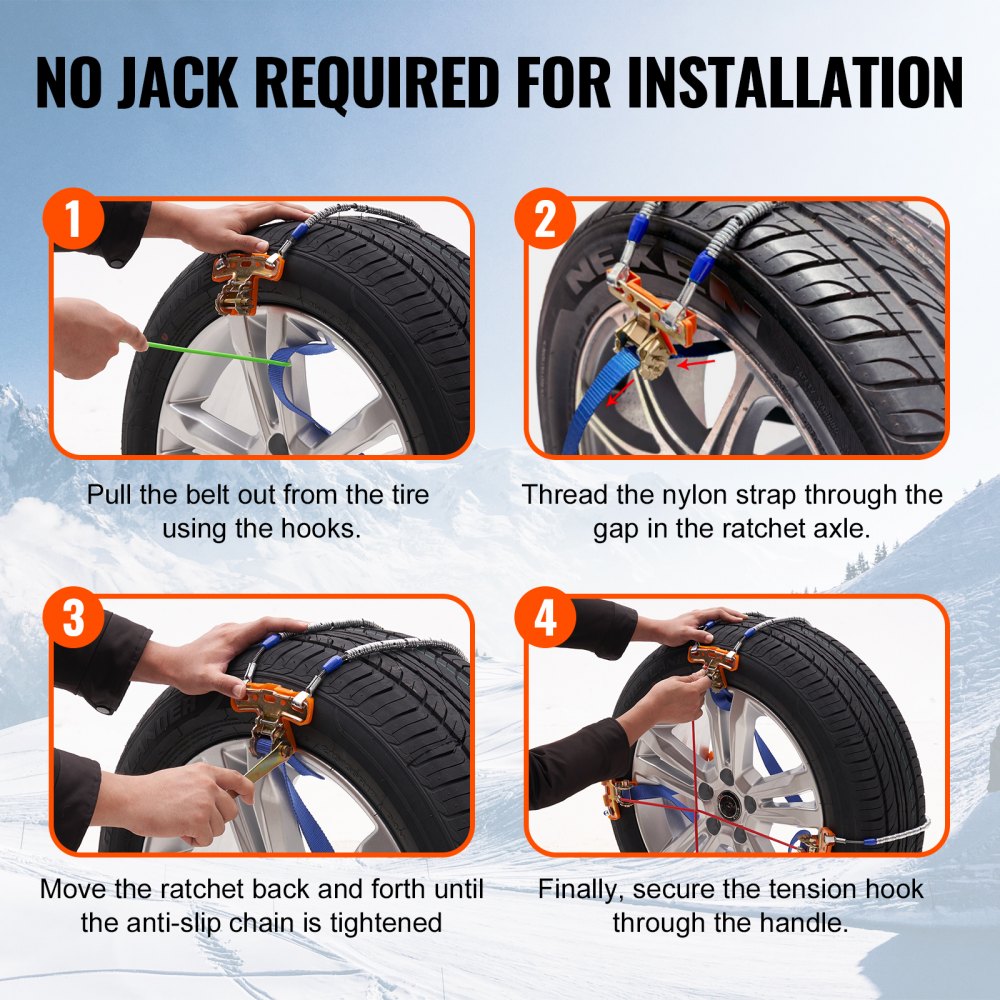 VEVOR 8 PCS Snow Chains Tire Width 9.2-11.2in/235-28mm for Car/Pickup/SUV/Truck 