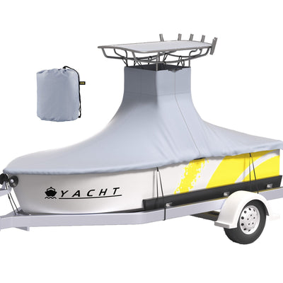 VEVOR T-Top Boat Cover, Fit for 16\'-18.5\' Boat, Heavy Duty 600D Marine Grade Oxford Hard Top Cover, UV Resistant Waterproof Center Console Boat Cover w/ 2 Support Poles and 5 Wind-Proof Straps, Gray 