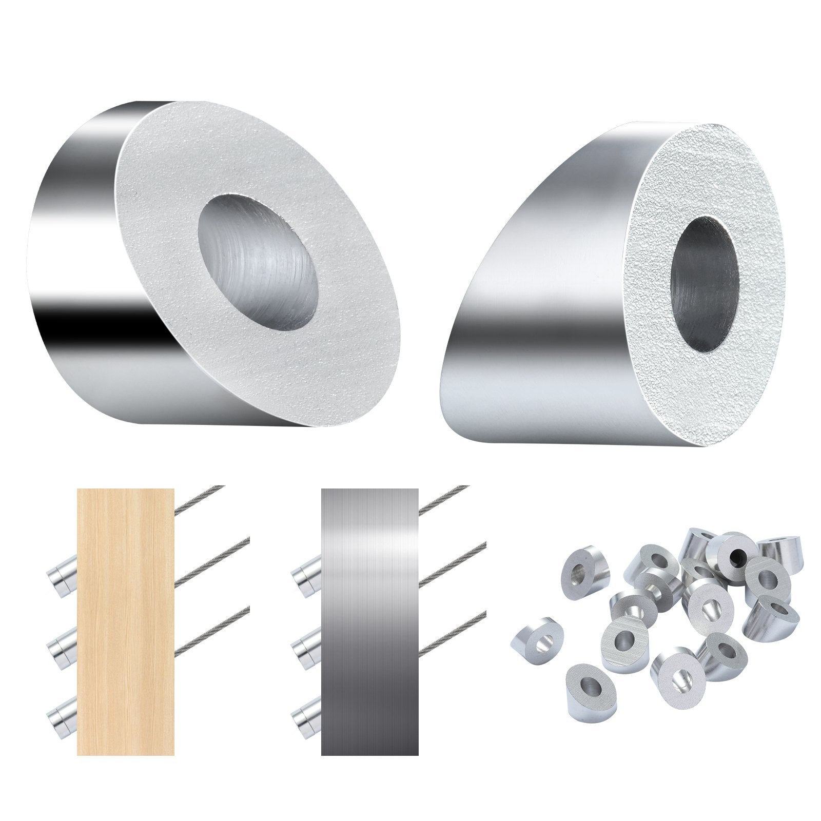 VEVOR 20Pack Cable Railing Kit 1/8" Wheel Protector Sleeves, Bundle with Black Invisible Swage Tensioner and Terminal, Cable Railing Safeguard Covers for 1/8" 3/16" Wire Rope Multi-Angle Install 