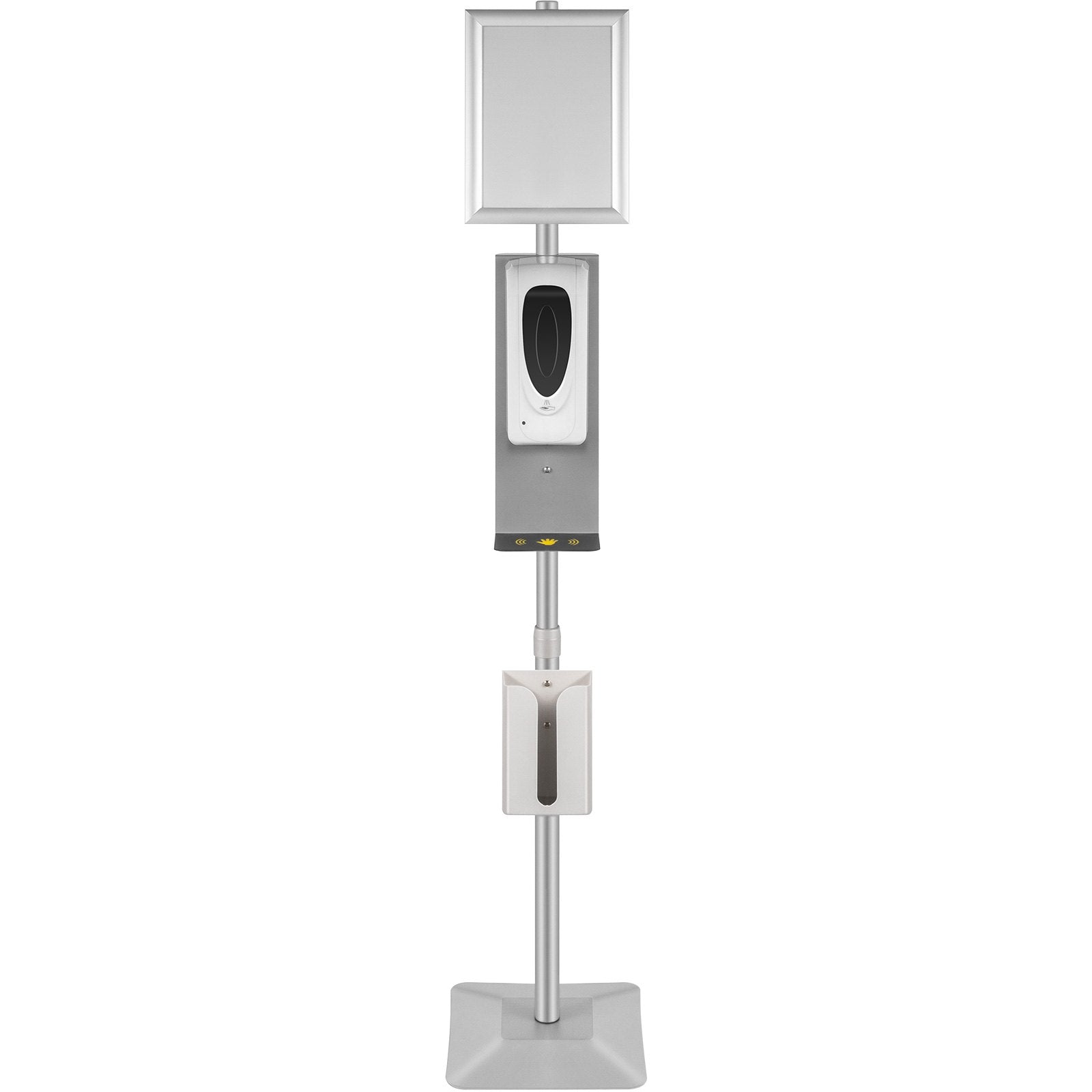 VEVOR Automatic Hand Dispenser with Stand, Infrared Sensing Sanitizing Station with Signboard & Tissue Box, 1000 mL Hand Sanitizer Dispenser, 55''-63'' H Hand Sanitizer Stand for Home & Public Areas 