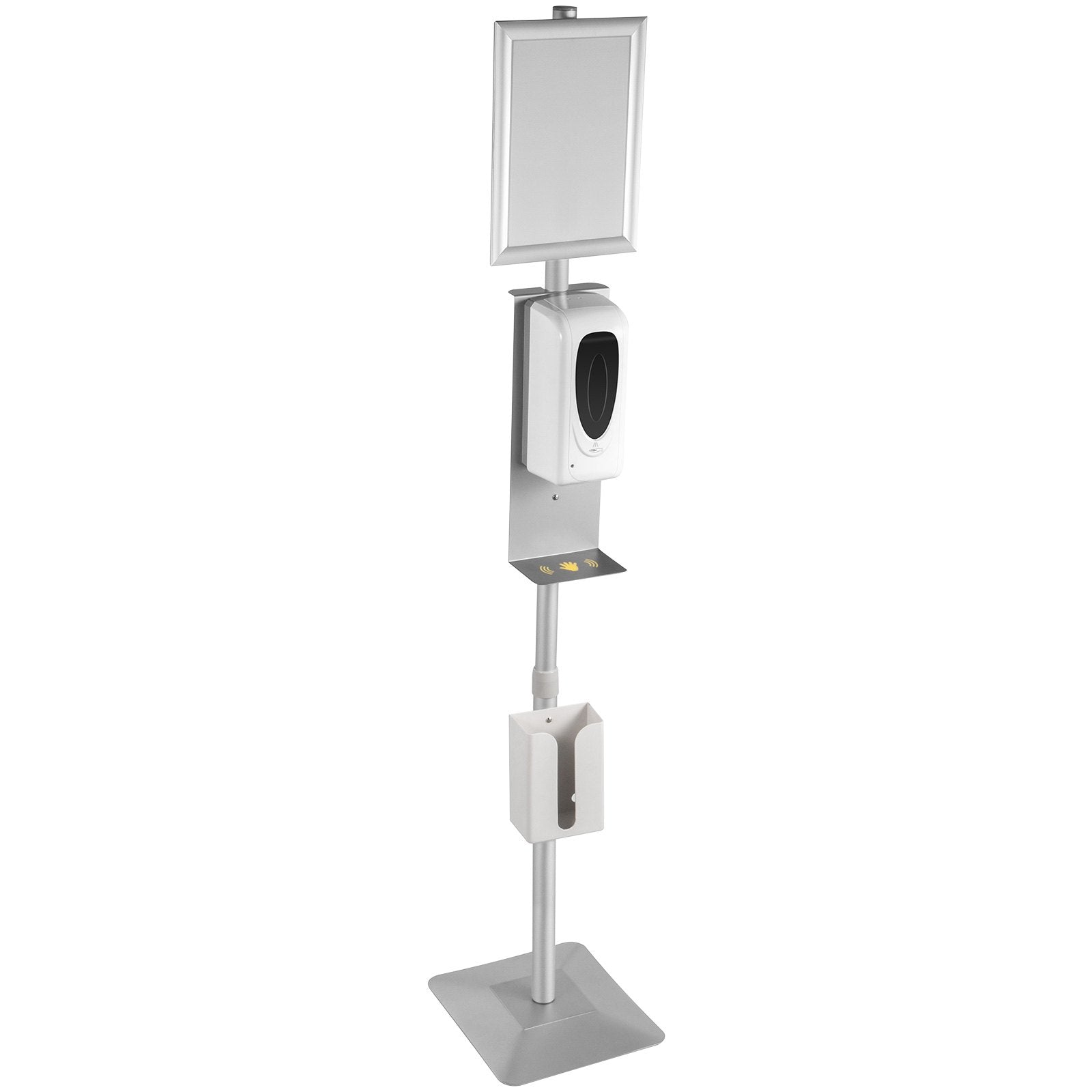 VEVOR Automatic Hand Dispenser with Stand, Infrared Sensing Sanitizing Station with Signboard & Tissue Box, 1000 mL Hand Sanitizer Dispenser, 55''-63'' H Hand Sanitizer Stand for Home & Public Areas 