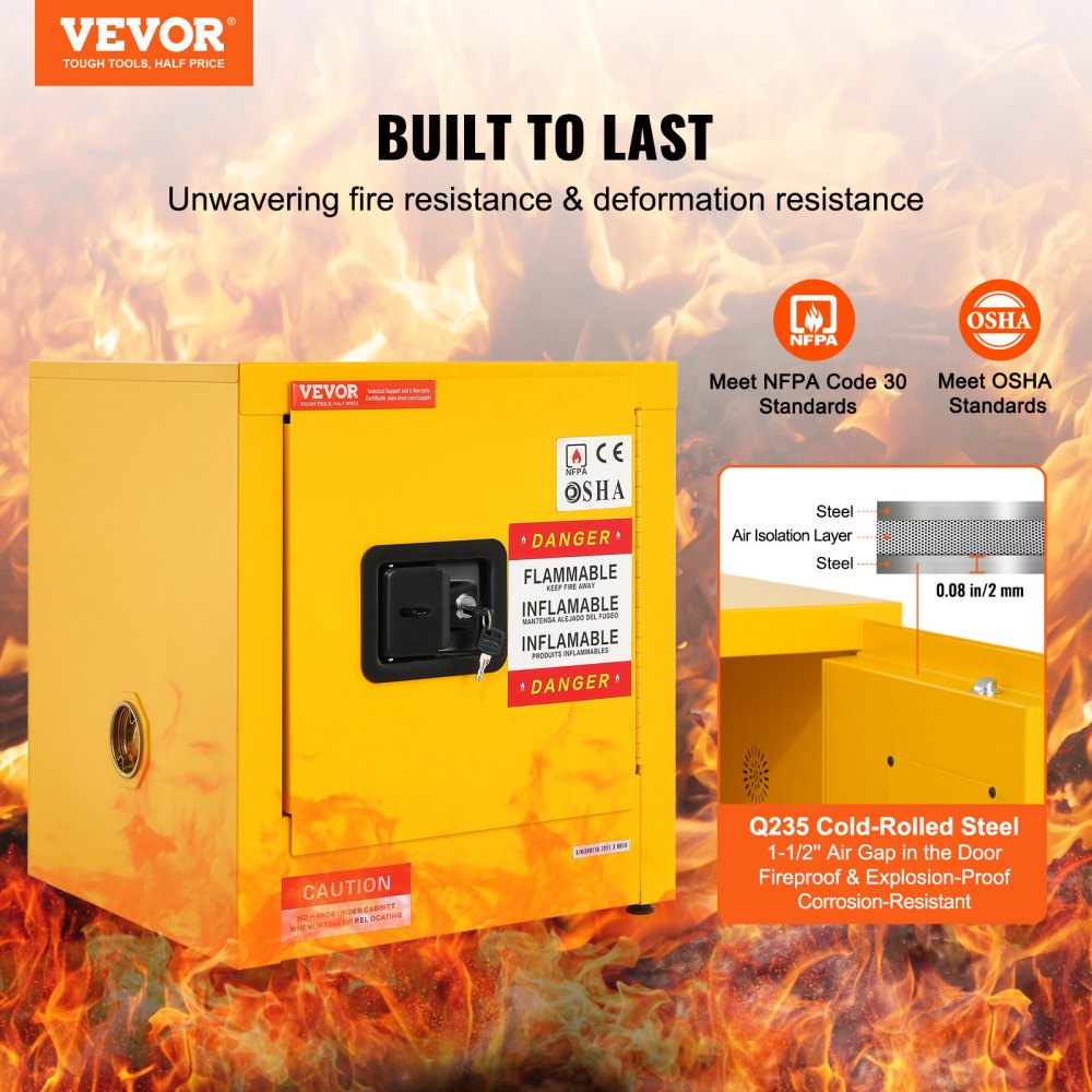 VEVOR Flammable Cabinet 17\" x 17\" x 18\", Galvanized Steel Safety Cabinet, Adjustable Shelf Flammable Storage Cabinet, for Commercial Industrial and Home Use 