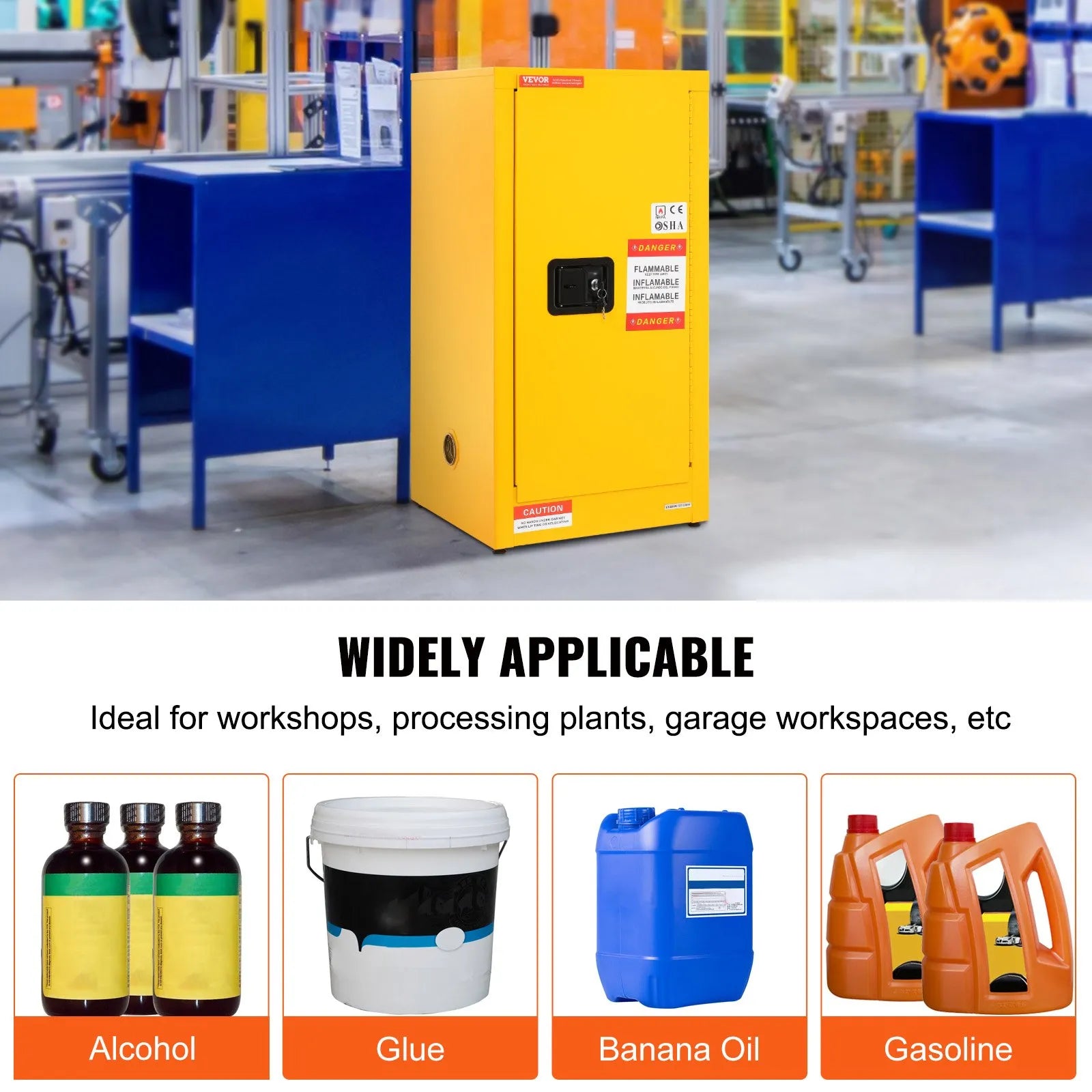 VEVOR Flammable Cabinet 18.1" x 18.1" x 35.4" Galvanized Steel  Safety Cabinet Adjustable Shelf Flammable Storage Cabinet for Flammable Liquids