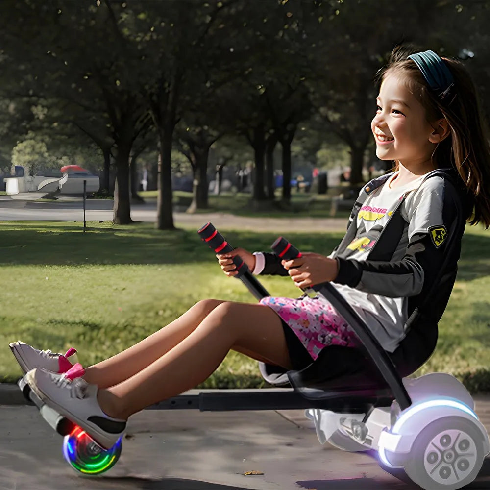 VEVOR Hoverboard Seat Attachment, for 6.5" 8" 8.5" 10" Hoverboards, with LED Lights, Grips Control, Adjustable Frame Length and 220 LBS Load Capacity, Hover Board Go Karts Accessory, for Kids Adults