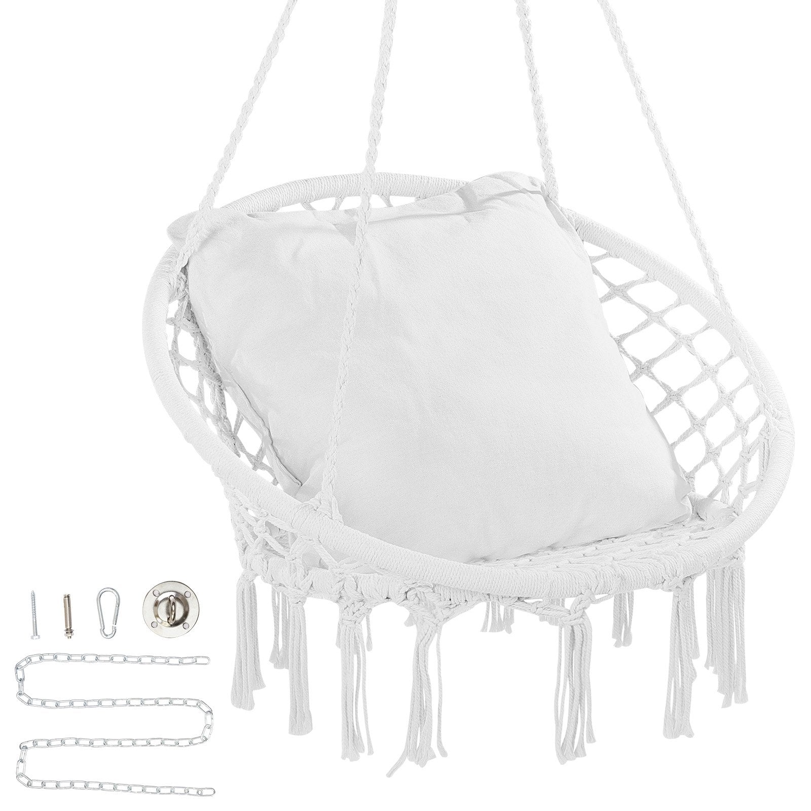 VEVOR Hammock Swinging Chair Macramé Hanging Chair with Cushion Indoor & Outdoor 