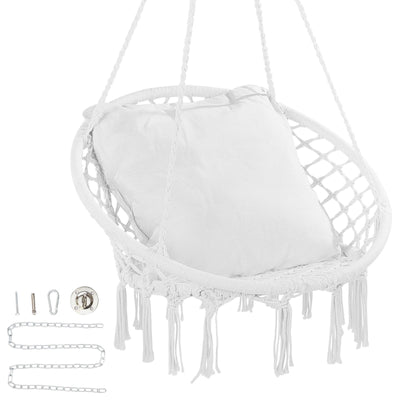 VEVOR Hammock Swinging Chair Macramé Hanging Chair with Cushion Indoor & Outdoor 