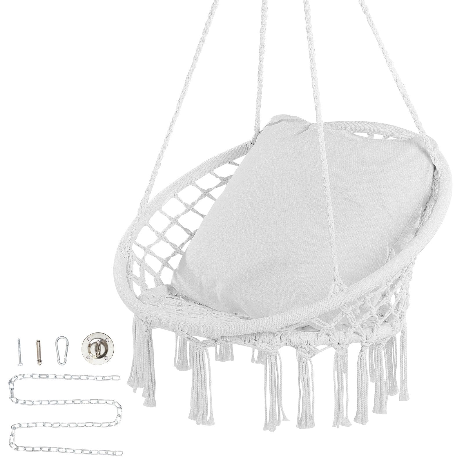 VEVOR Hammock Swinging Chair Macramé Hanging Chair with Cushion Indoor & Outdoor 