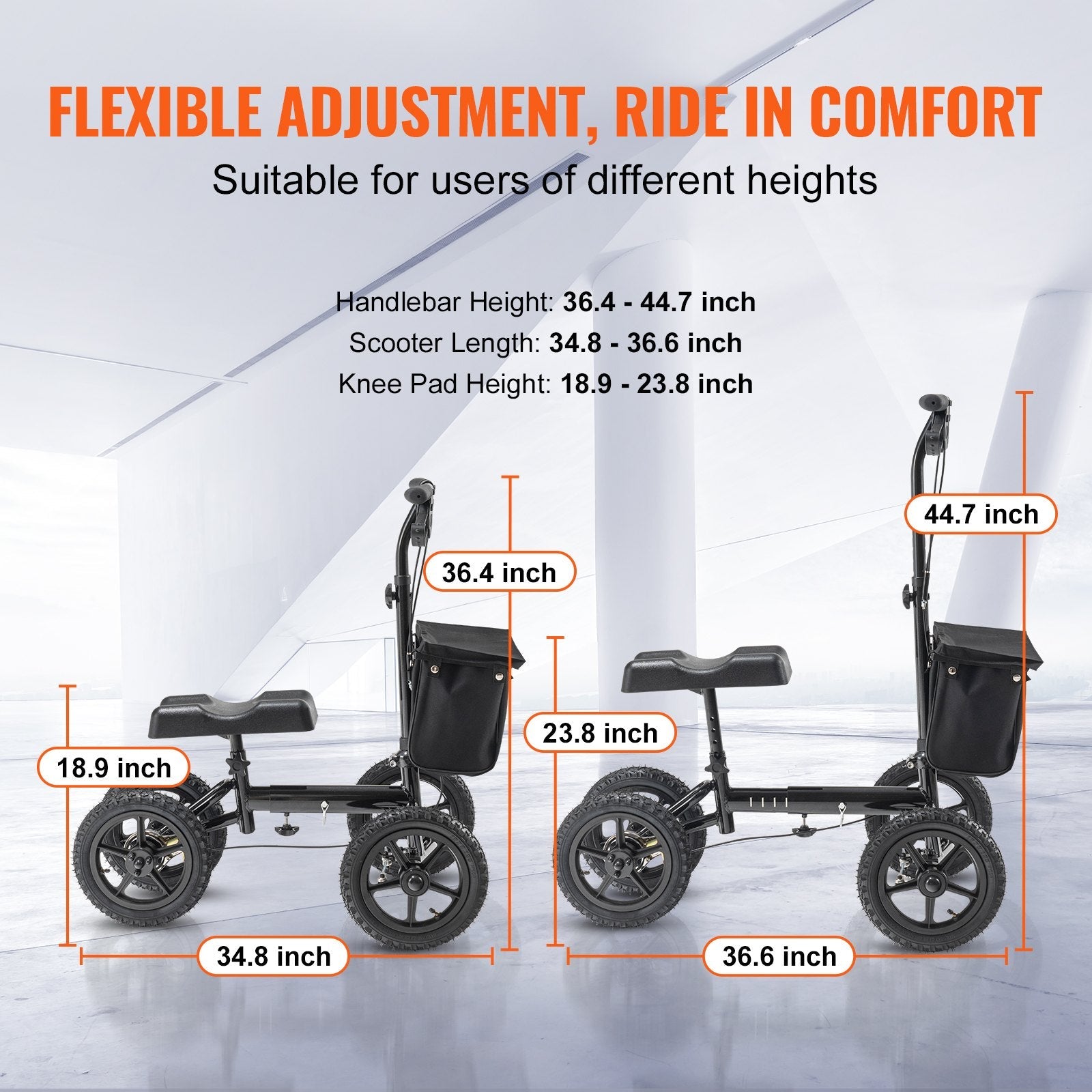 VEVOR Folding Knee Scooter, Aluminum Steerable Knee Walker with Height-Adjustable Handlebar & Knee Pad, 12" All-Terrain Wheels, Dual Brakes, Leg Recovery Scooter for Broken Ankle Foot Injuries, 350LBS 