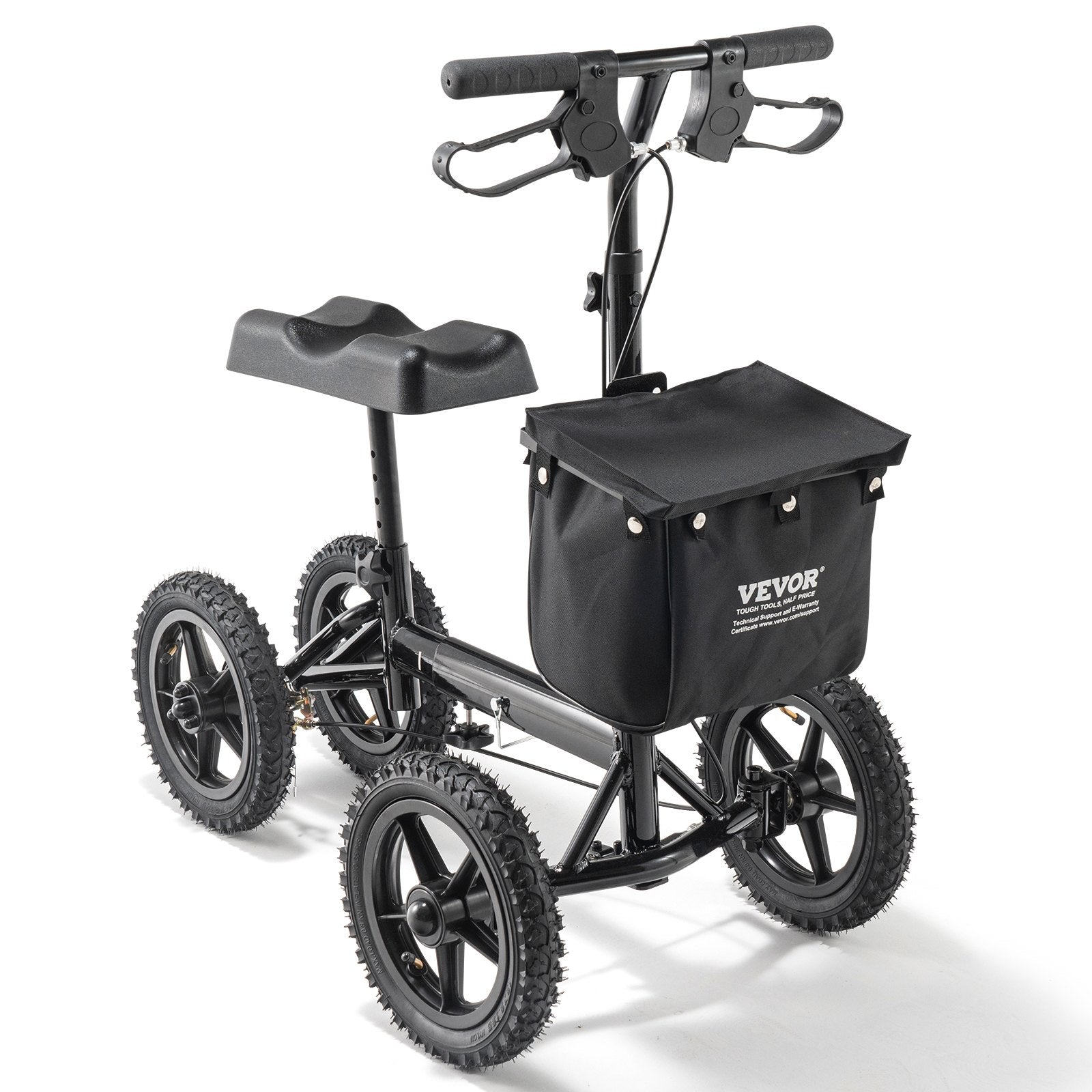 VEVOR Folding Knee Scooter, Aluminum Steerable Knee Walker with Height-Adjustable Handlebar & Knee Pad, 12" All-Terrain Wheels, Dual Brakes, Leg Recovery Scooter for Broken Ankle Foot Injuries, 350LBS 