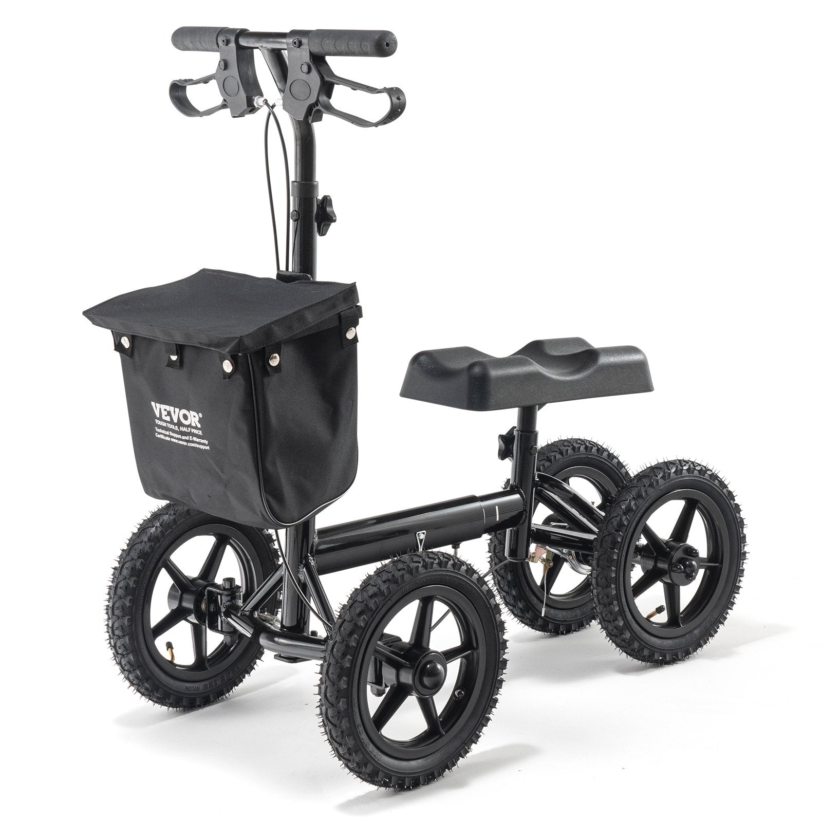 VEVOR Folding Knee Scooter, Aluminum Steerable Knee Walker with Height-Adjustable Handlebar & Knee Pad, 12" All-Terrain Wheels, Dual Brakes, Leg Recovery Scooter for Broken Ankle Foot Injuries, 350LBS 