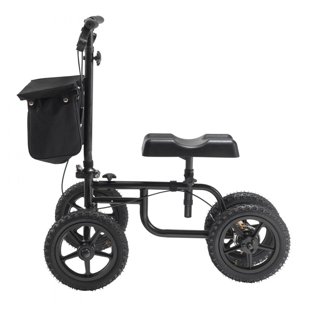 VEVOR Folding Knee Scooter, Carbon Steel Steerable Knee Walker with Height-Adjustable Handlebar & Knee Pad, 12" All-Terrain Wheel, Dual Brakes, Leg Recovery Scooter for Injured Ankle Foot Knee, 350LBS 