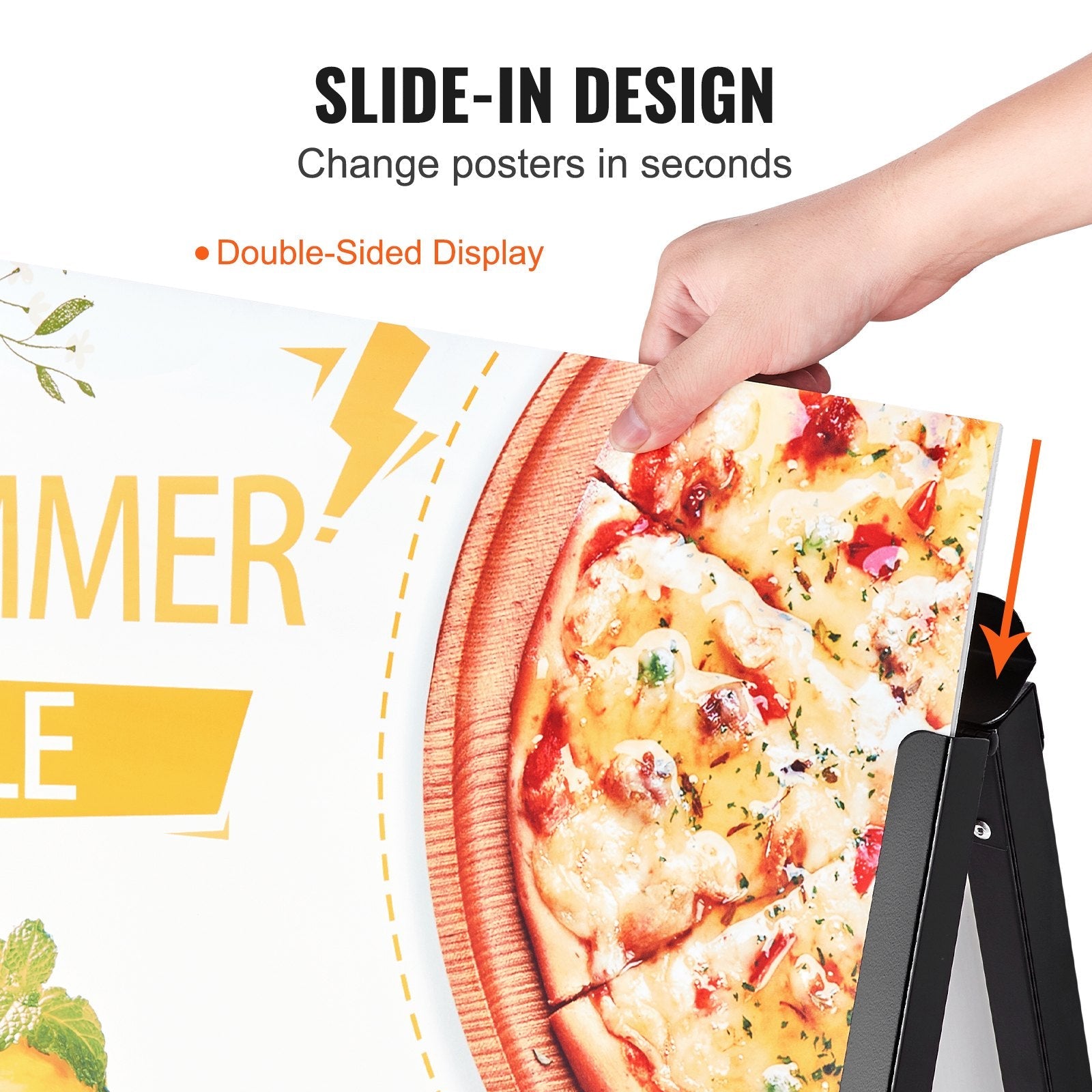 VEVOR A Frame Sidewalk Sign, 24x36 Inch Heavy Duty Slide-in Signboard Holder, Double-Sided Folding Sandwich Board Signs, Steel Pavement Sign Poster for Outdoor Business Street Advertising (Frame only) 