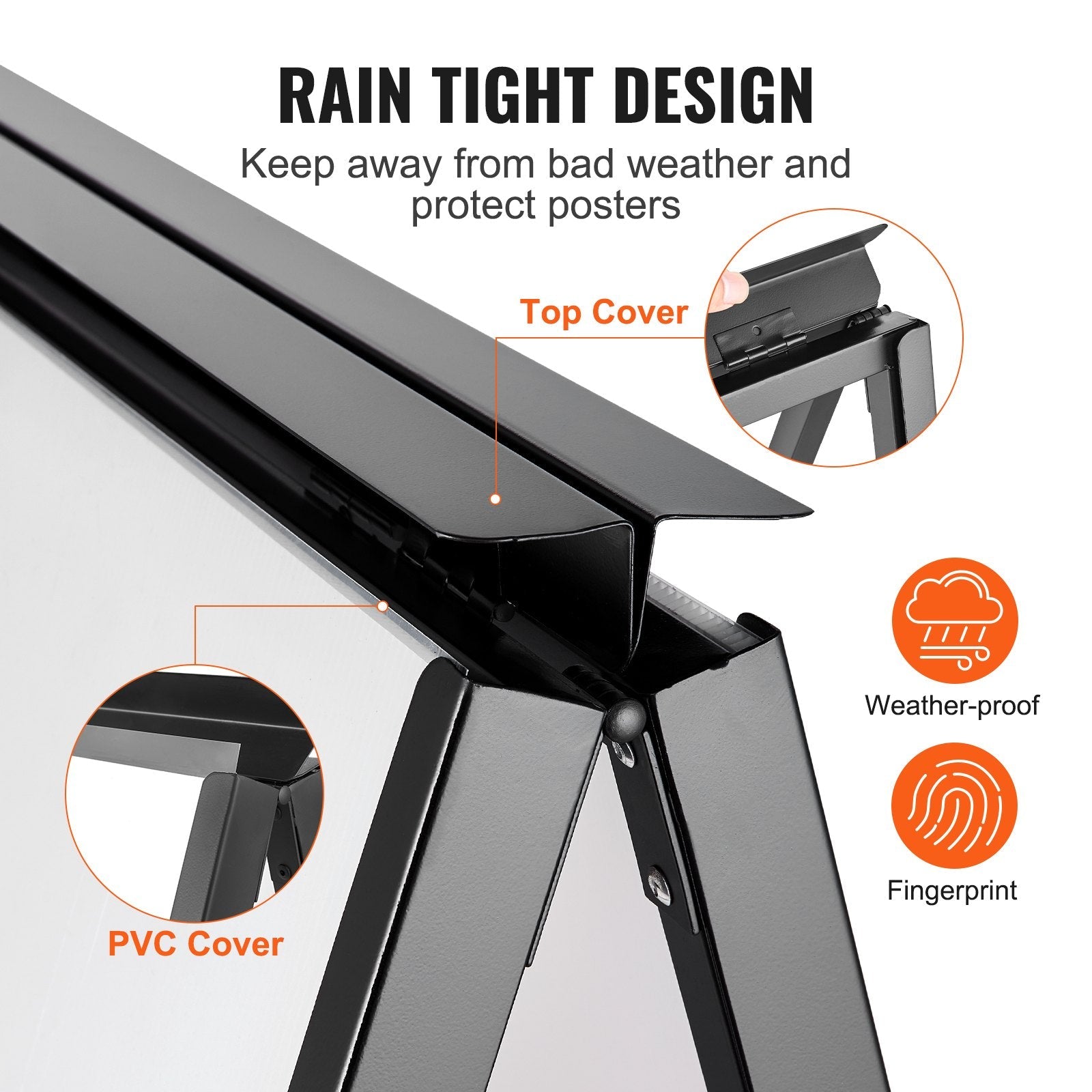 VEVOR A Frame Sidewalk Sign, 24x36 Inch Heavy Duty Slide-in Signboard Holder, Double-Sided Folding Sandwich Board Signs, Steel Pavement Sign Poster for Outdoor Business Street Advertising (Frame only) 