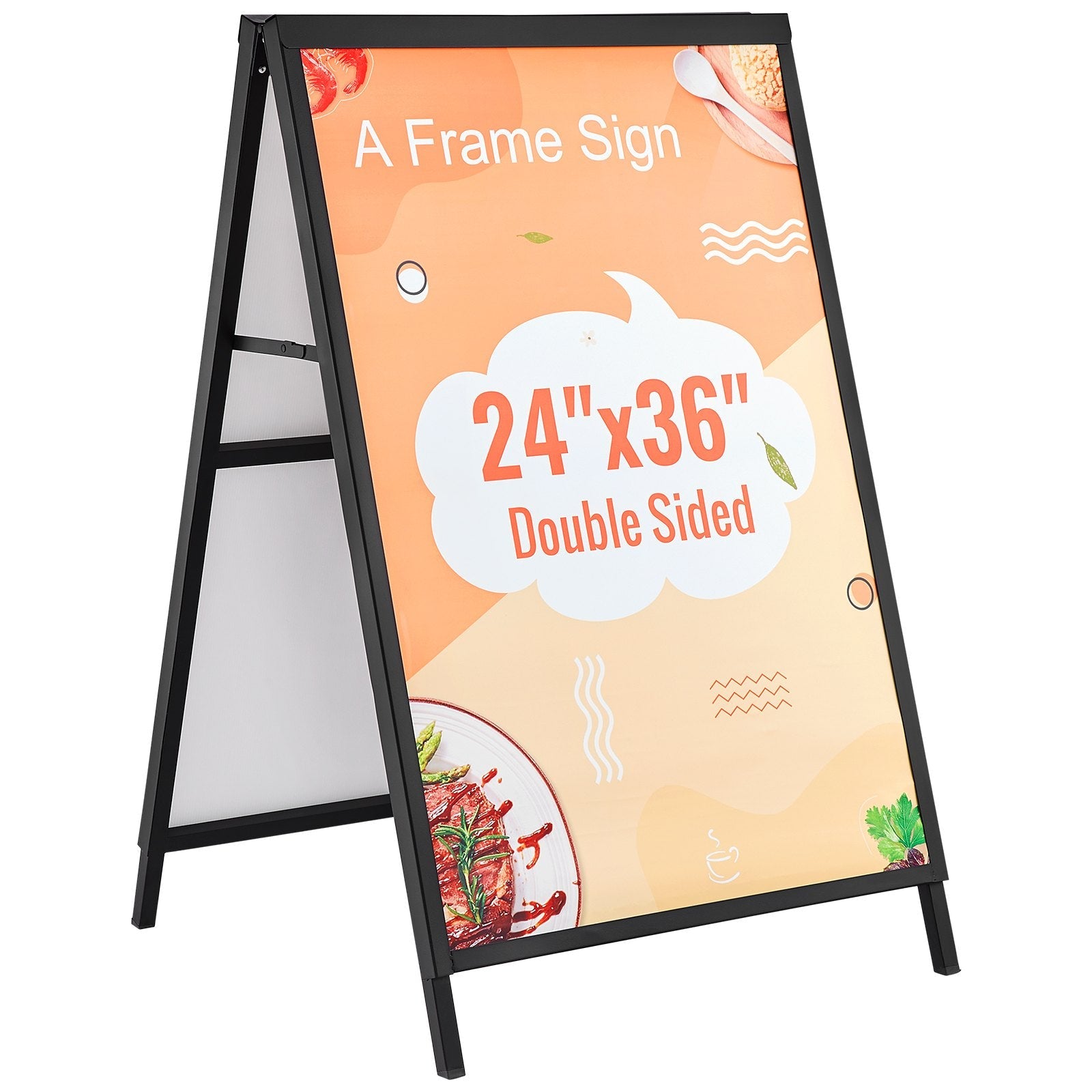 VEVOR A Frame Sidewalk Sign, 24x36 Inch Heavy Duty Slide-in Signboard Holder, Double-Sided Folding Sandwich Board Signs, Steel Pavement Sign Poster for Outdoor Business Street Advertising (Frame only) 