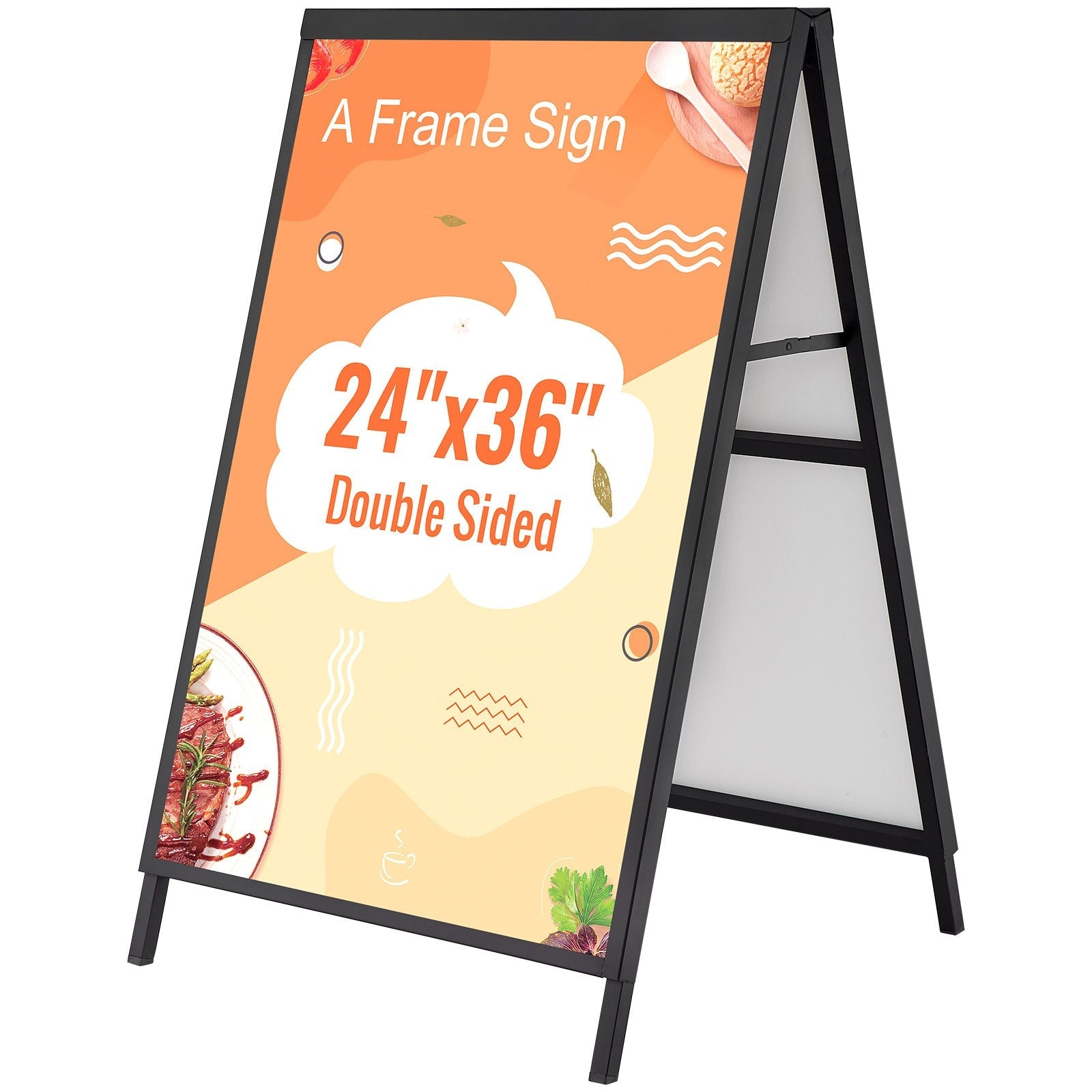 VEVOR A Frame Sidewalk Sign, 24x36 Inch Heavy Duty Slide-in Signboard Holder, Double-Sided Folding Sandwich Board Signs, Steel Pavement Sign Poster for Outdoor Business Street Advertising (Frame only) 