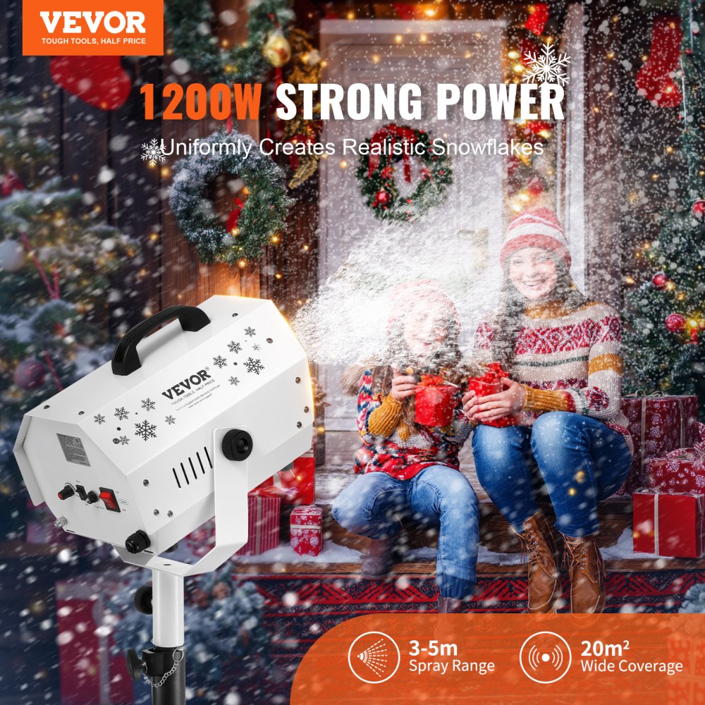 VEVOR Snow Machine 1200W Snow Making Machine with Height Adjustable Stand 