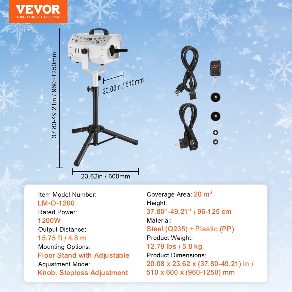 VEVOR Snow Machine 1200W Snow Making Machine with Height Adjustable Stand 