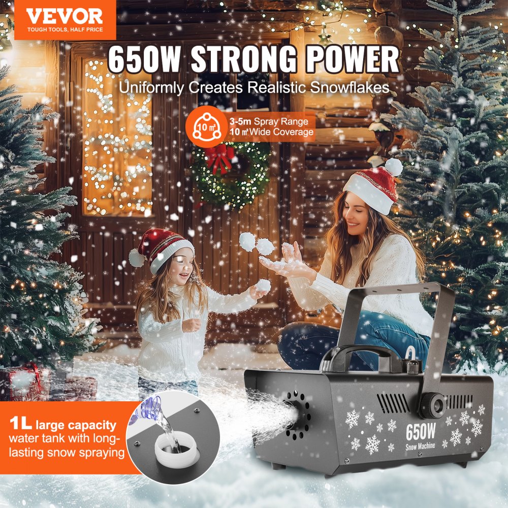 VEVOR Snow Machine 650W Handheld Hanging Snow Making Machine for Holidays 