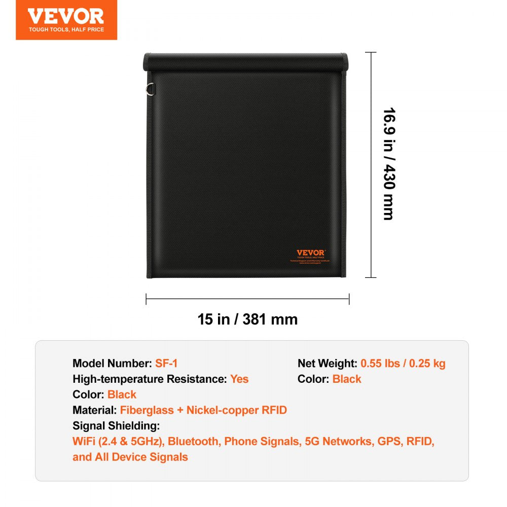 VEVOR Faraday Bag Signal Blocking Holder for Laptop & Tablets(16.9 x 15") Black 