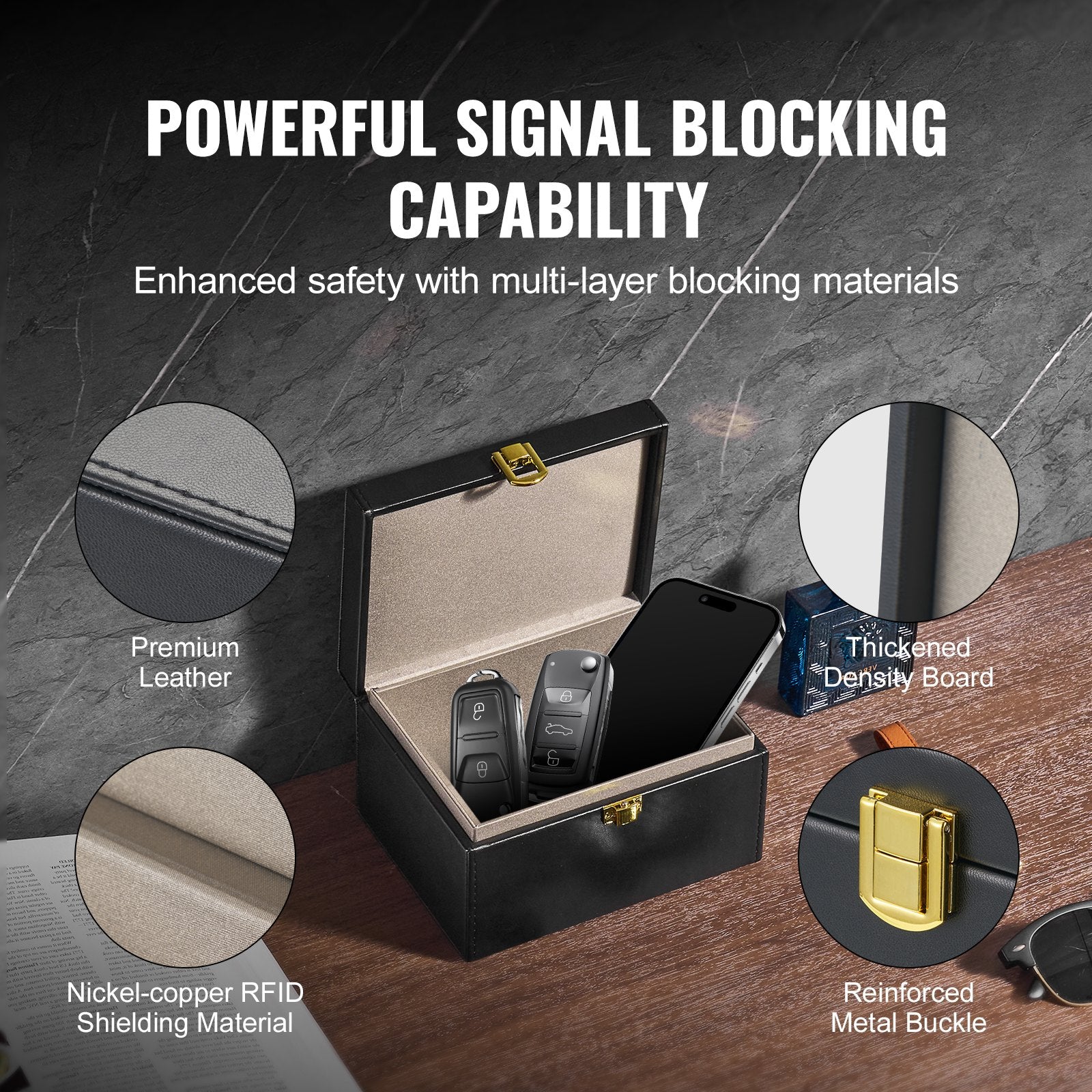 VEVOR Faraday Box Signal Blocking Holder for 5~8 Car Keys Key Safe Protector 