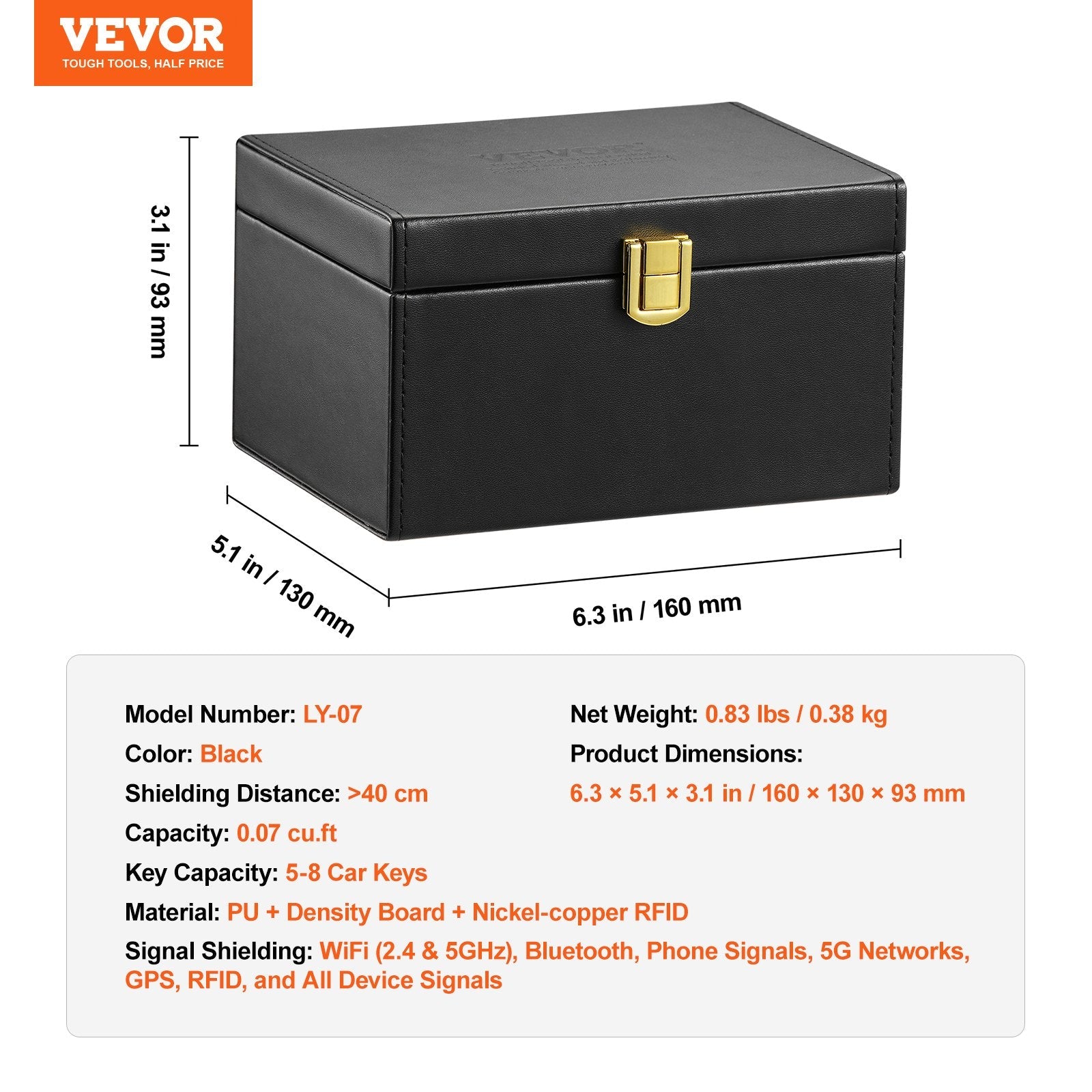 VEVOR Faraday Box Signal Blocking Holder for 5~8 Car Keys Key Safe Protector 