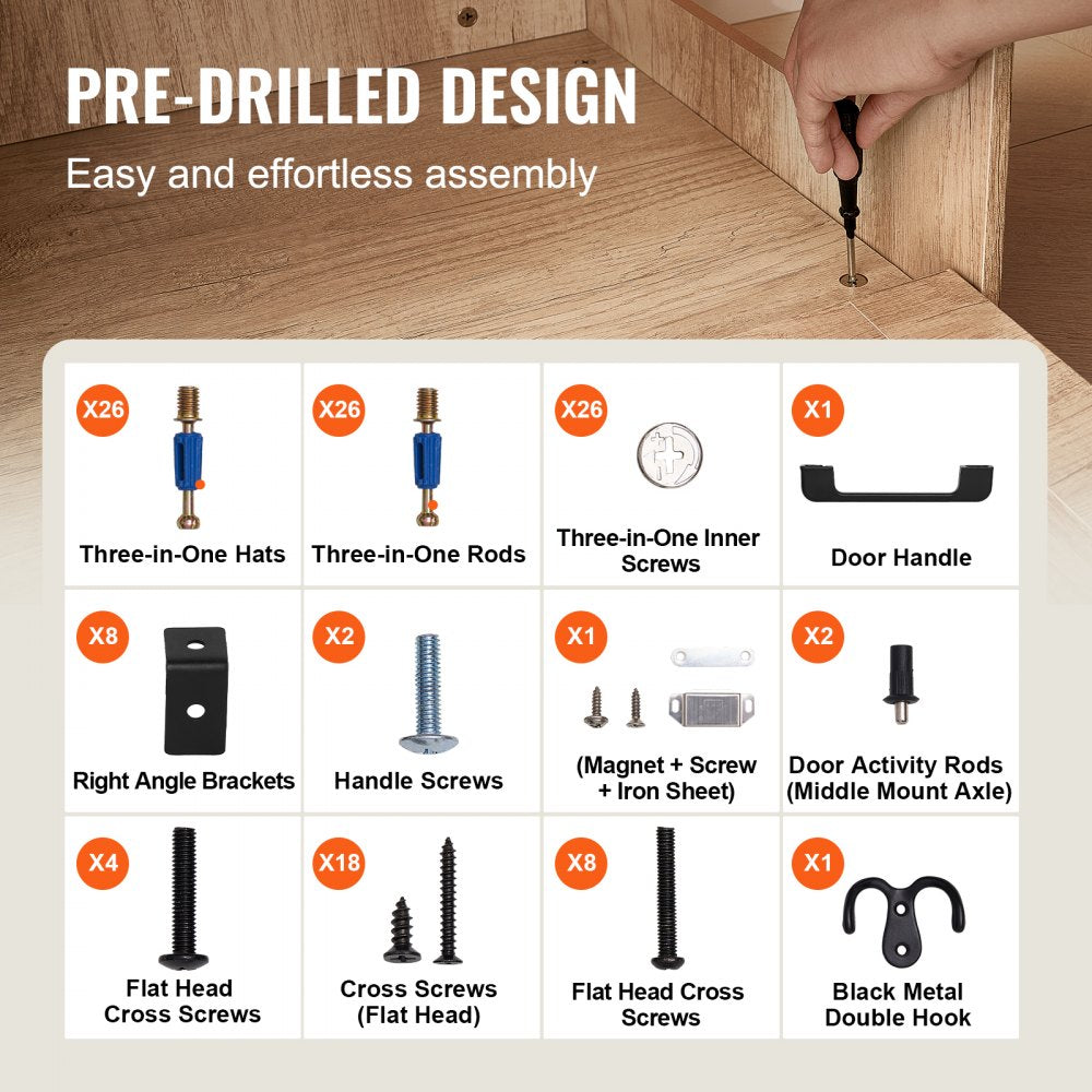 VEVOR Cat Litter Box Enclosure Litter Box Furniture Hidden 2 Shelves & 2 Baskets 