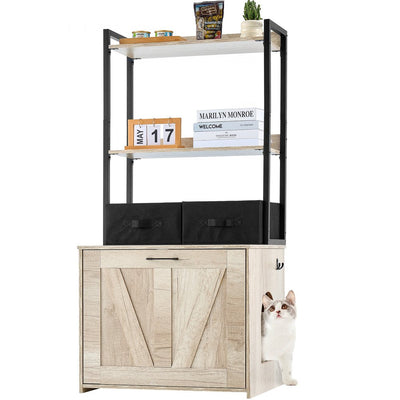 VEVOR Cat Litter Box Enclosure Litter Box Furniture Hidden 2 Shelves & 2 Baskets 
