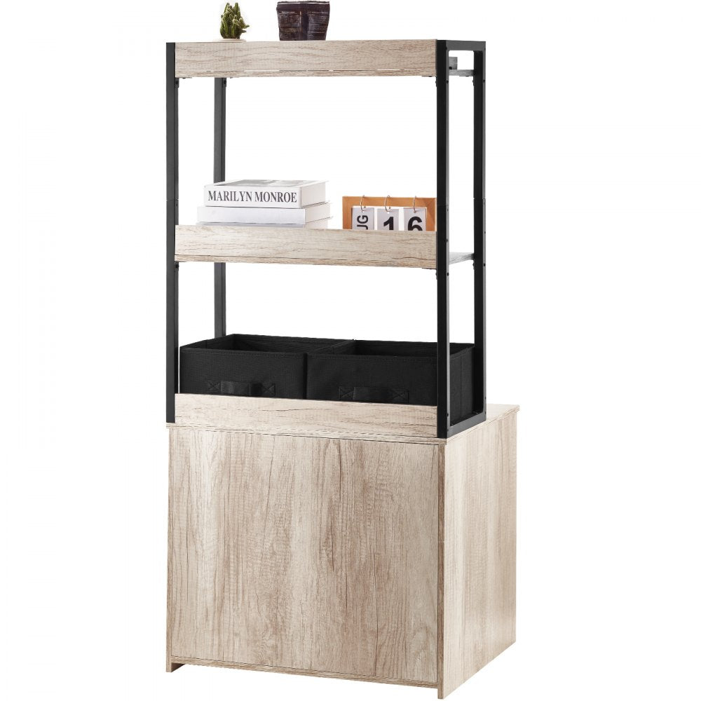 VEVOR Cat Litter Box Enclosure Litter Box Furniture Hidden 2 Shelves & 2 Baskets 