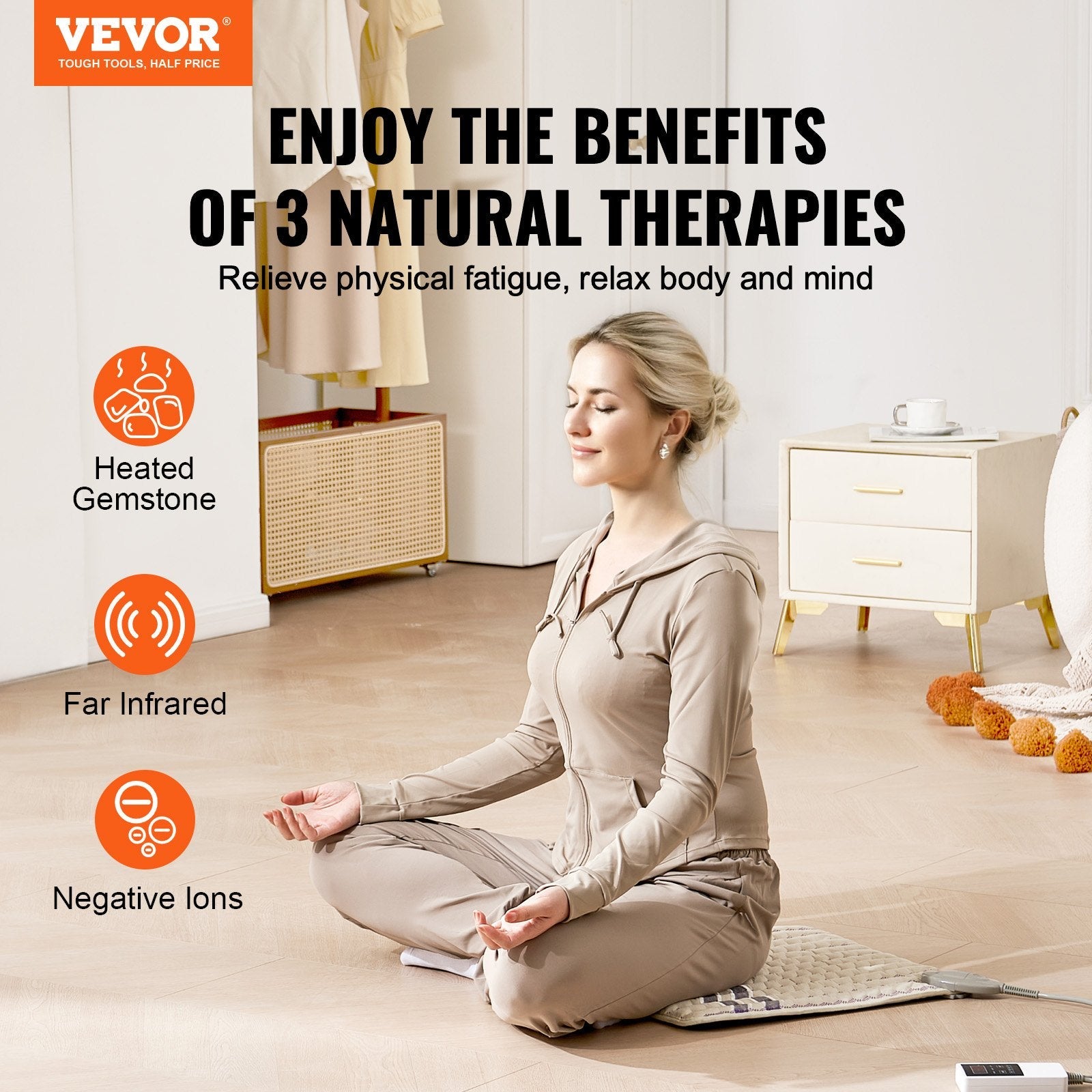 VEVOR Far Infrared Heating Pad Amethyst Gemstones Heating Mat with Negative Ions 