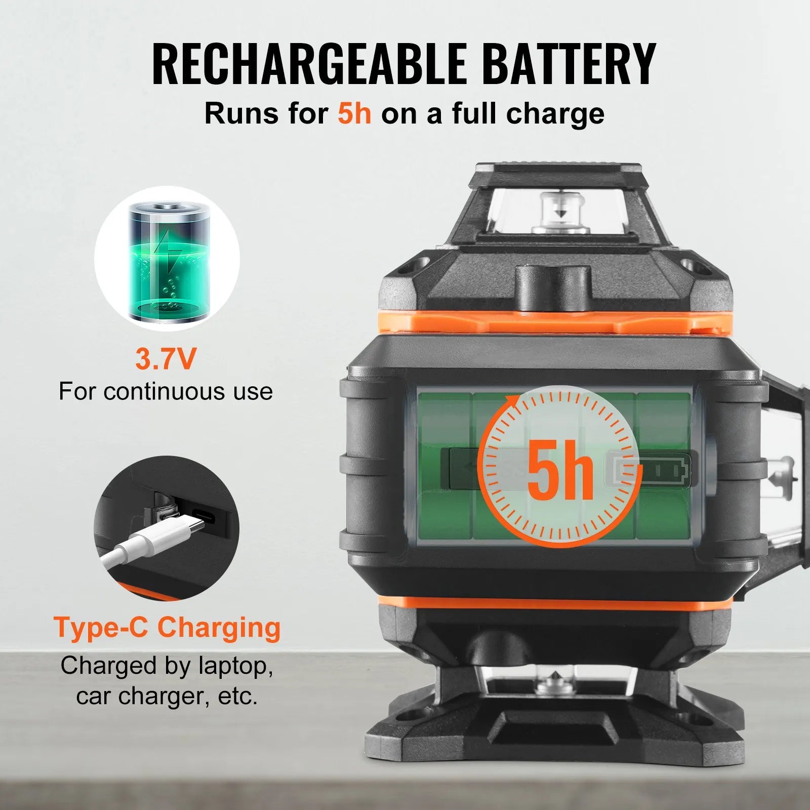 VEVOR Laser Level, 100ft, Self Leveling Manual Green 3 x 360° Cross Line Laser, IP54 Waterproof Remote Control Manual Self-leveling Mode & 5h Continuous Working Time Line Laser, Battery Include