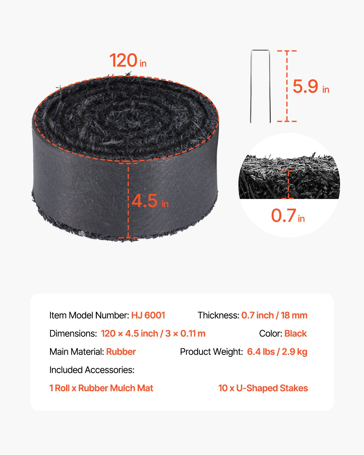 VEVOR Rubber Mulch Roll for Landscaping 120 x 4.5in Rubber Mulch Mat Pathway 