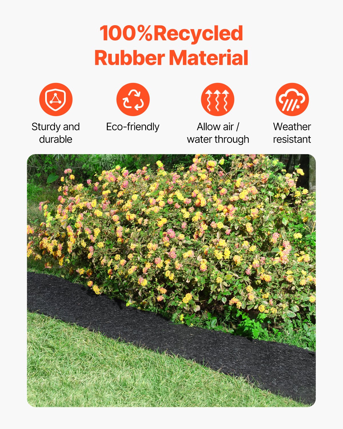 VEVOR 4 Rolls Rubber Mulch Roll for Landscaping 120 x 4.5in Rubber Mulch Mat 