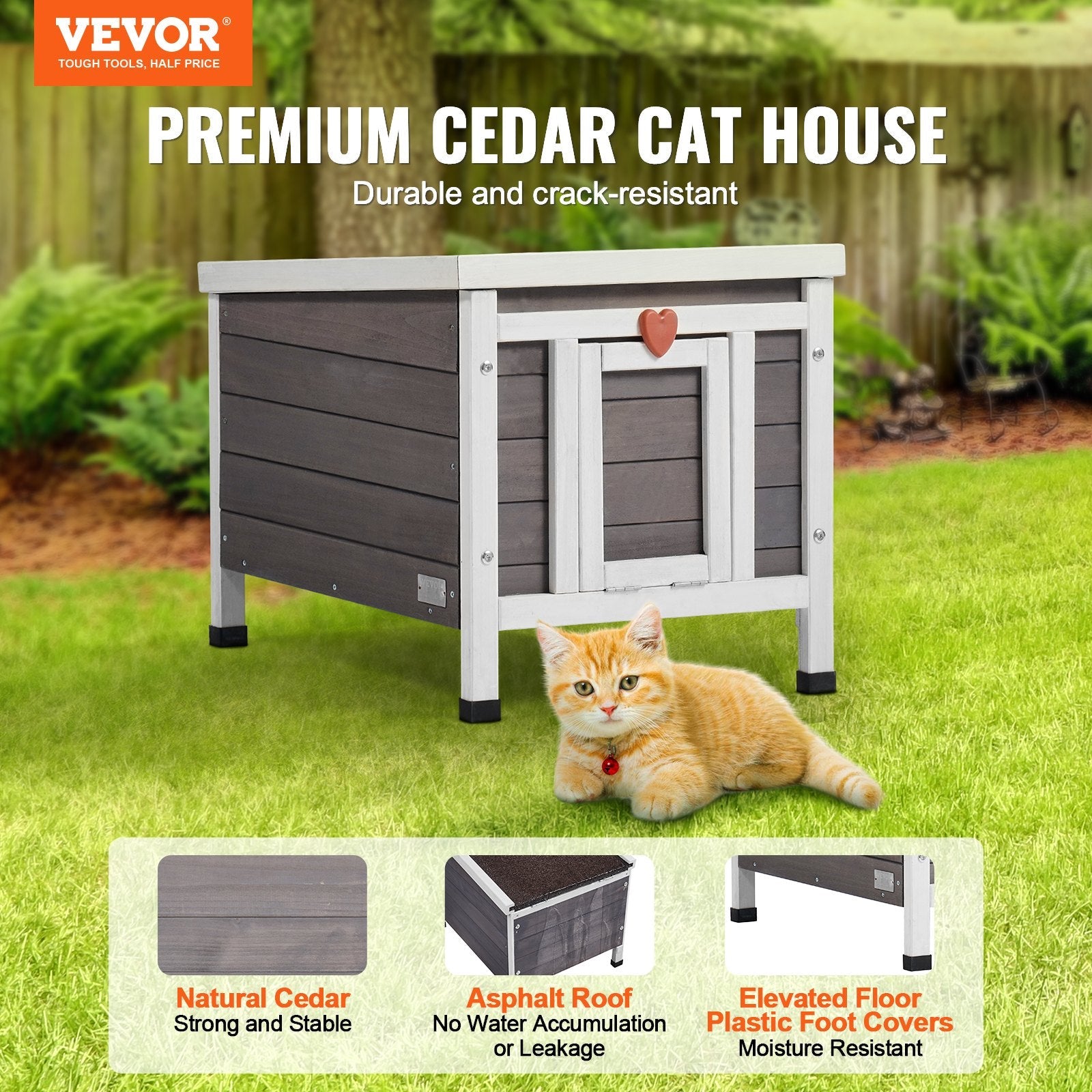 VEVOR Outdoor Cat House Wooden Feral Cat Shelter with Roof & PVC Door Flaps 