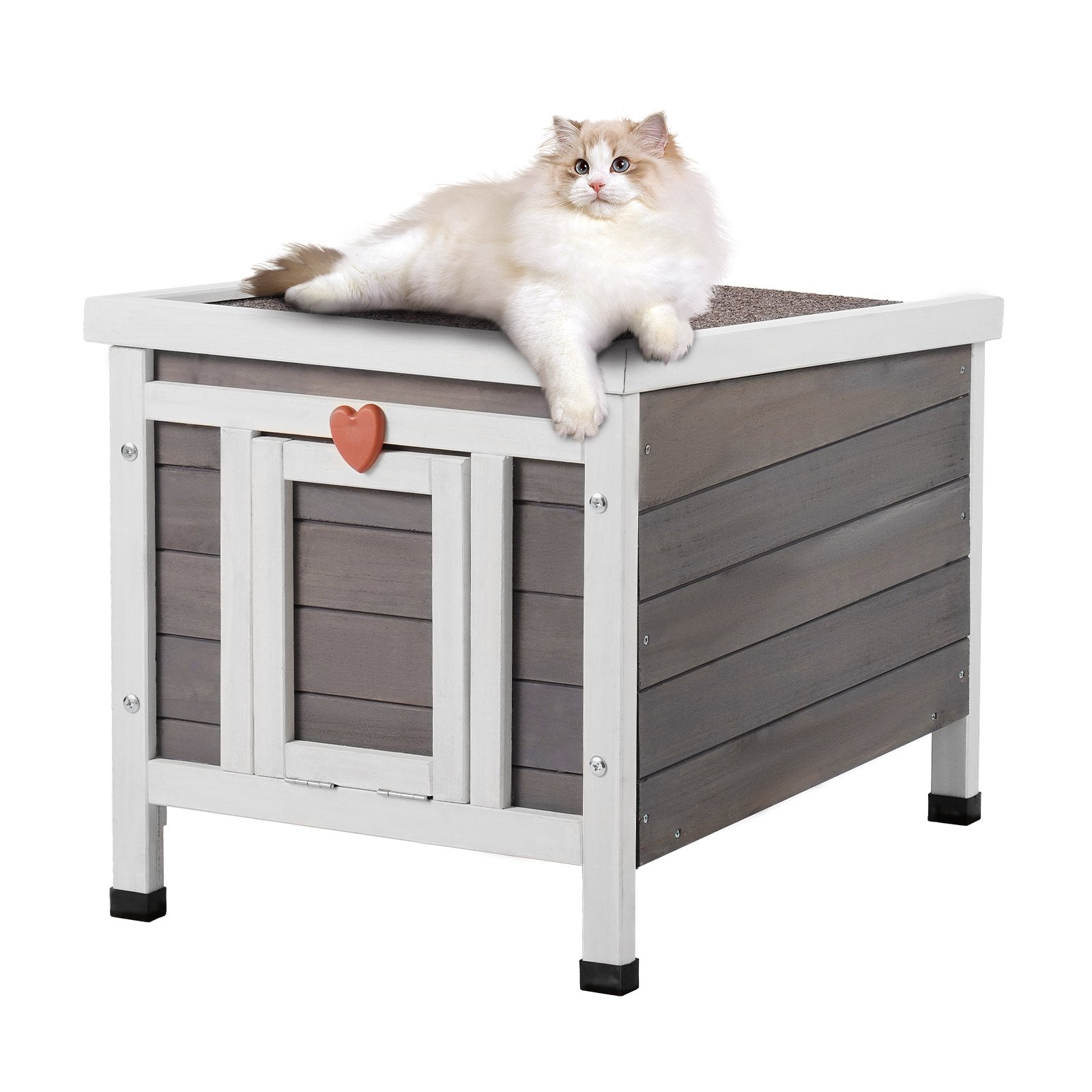 VEVOR Outdoor Cat House Wooden Feral Cat Shelter with Roof & PVC Door Flaps 