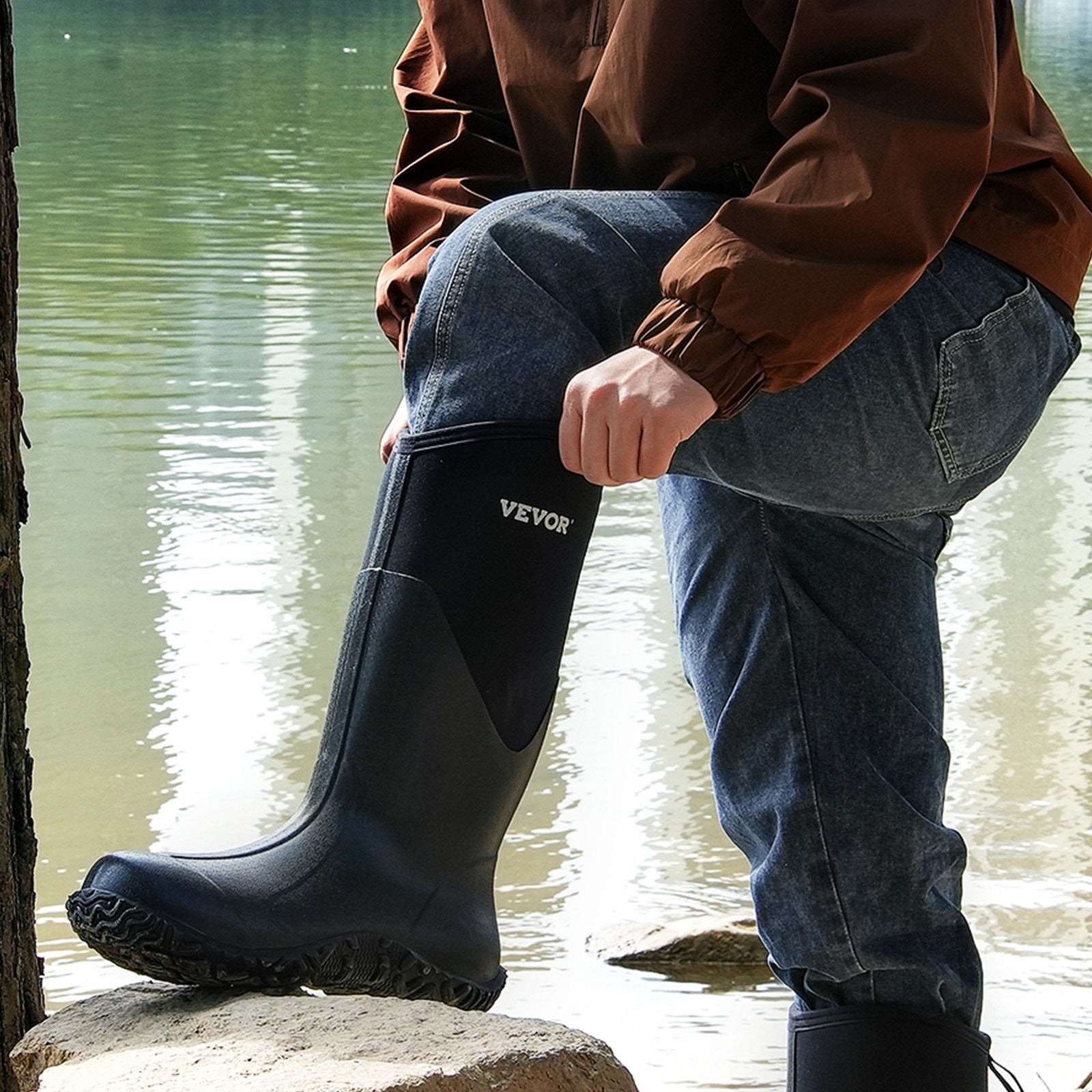 VEVOR Protective Footwear for Men Neoprene Rubber Work Rain Boots  Size 12 US 