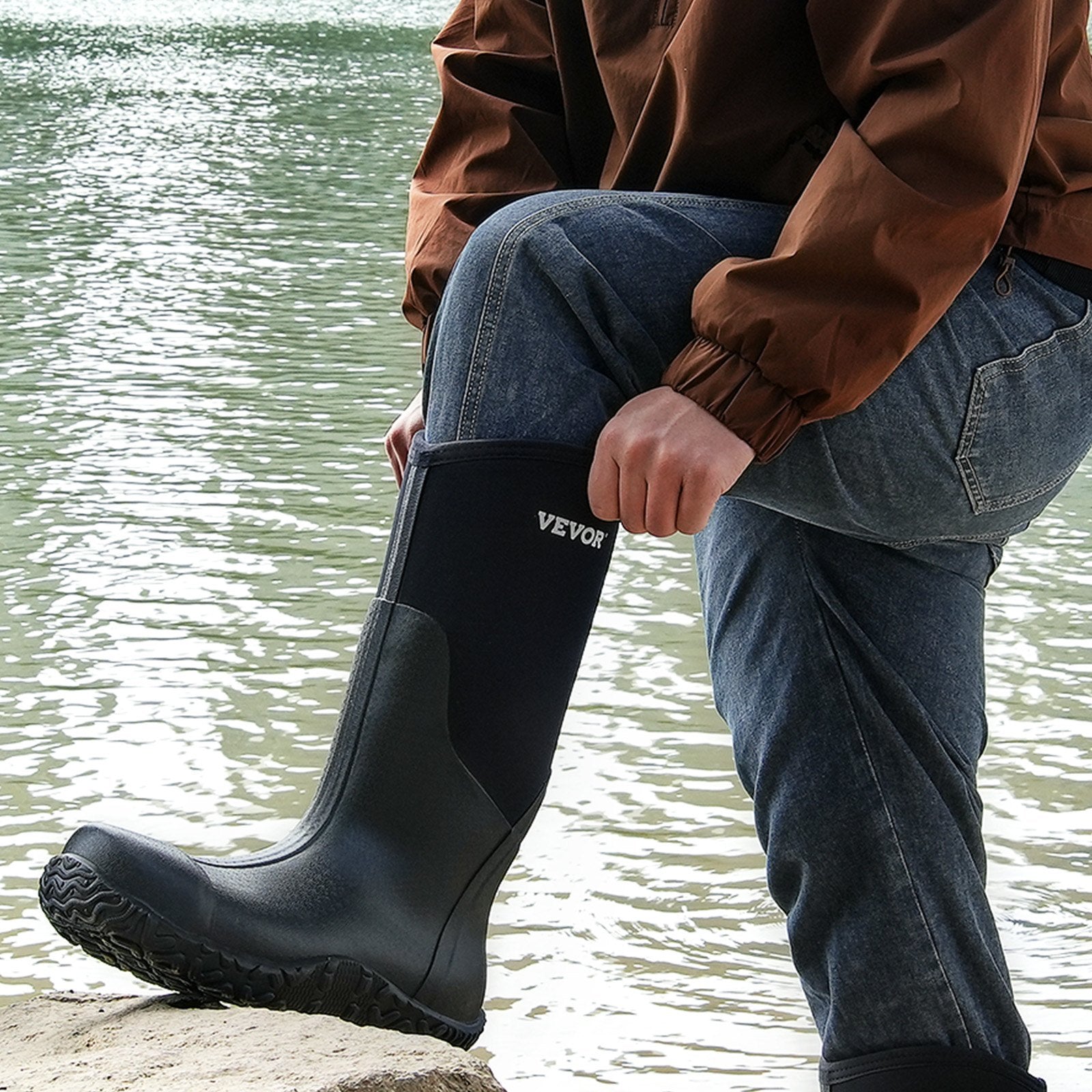 VEVOR Rubber Boots Men Protective Footwear Steel Toe Work Rain Boots Size 11 US 