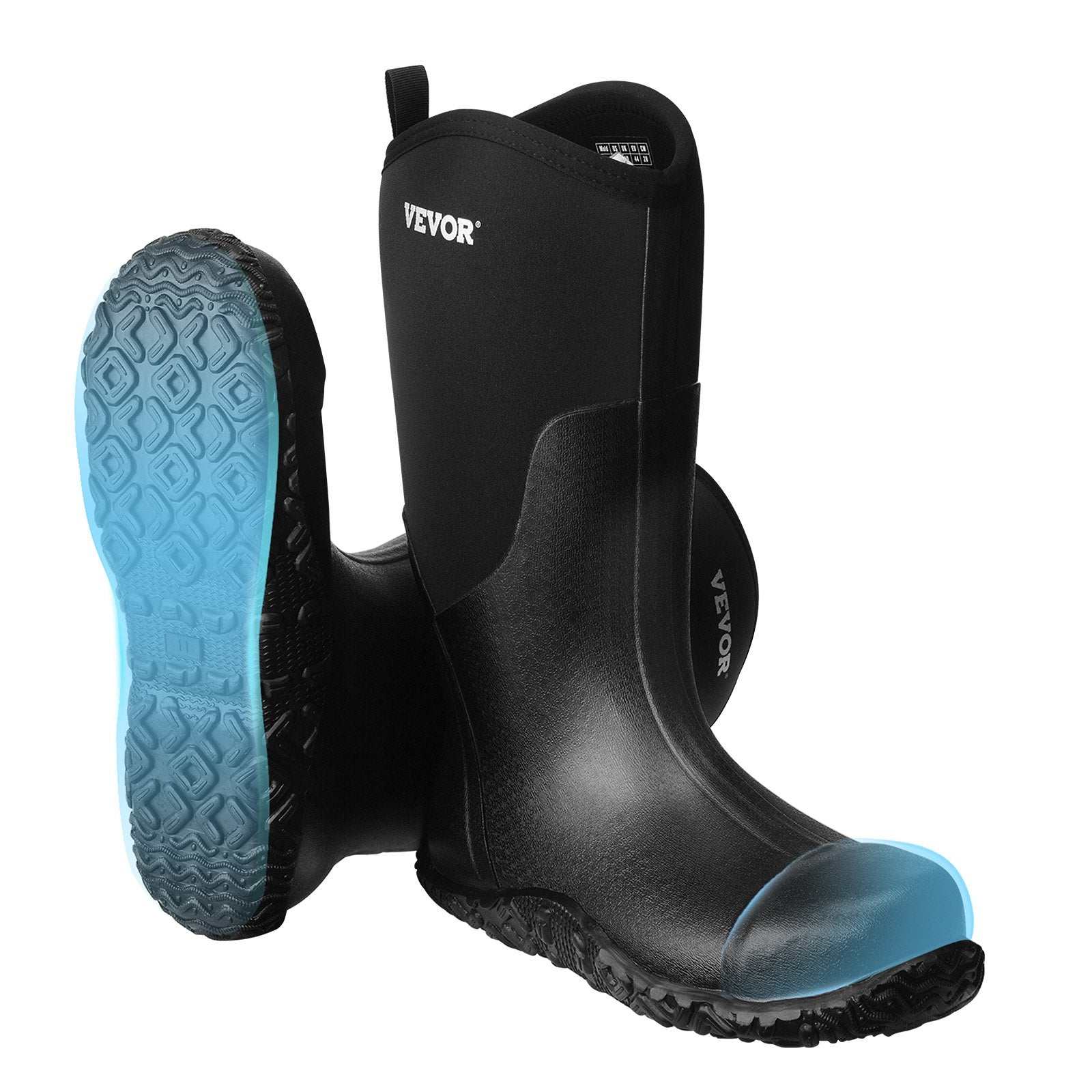 VEVOR Rubber Boots Men Protective Footwear Steel Toe Work Rain Boots Size 12 US 