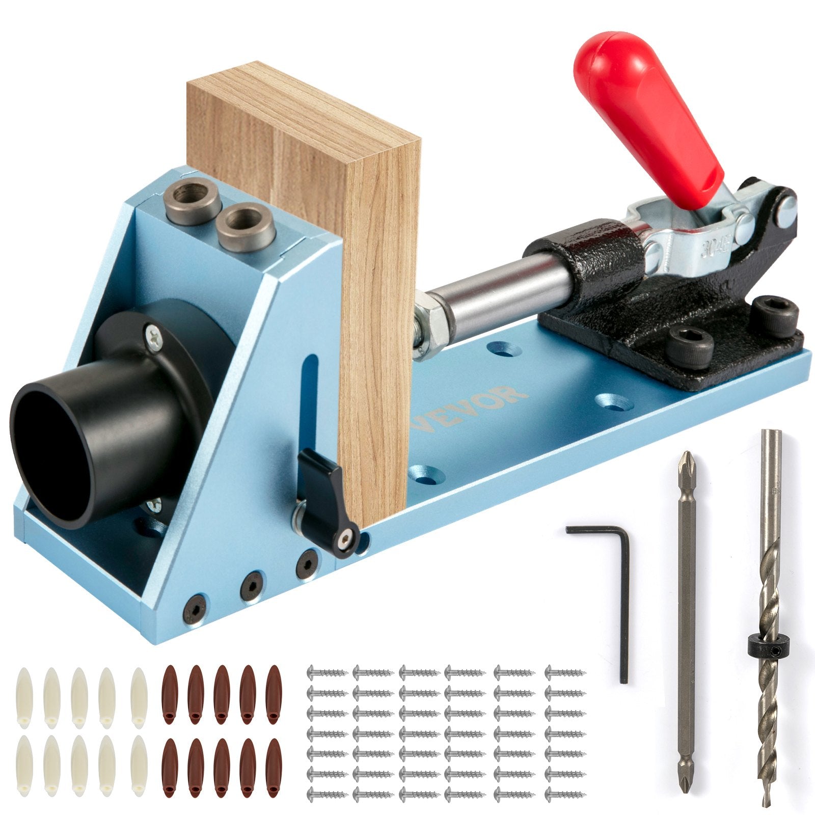 VEVOR Pocket Hole Jig Kit, M4 Adjustable & Easy to Use Joinery Woodworking System, Professional and Upgraded Aluminum, Wood Guides Joint Angle Tool w/Drill Bit Hex Key Screws for DIY Carpentry 