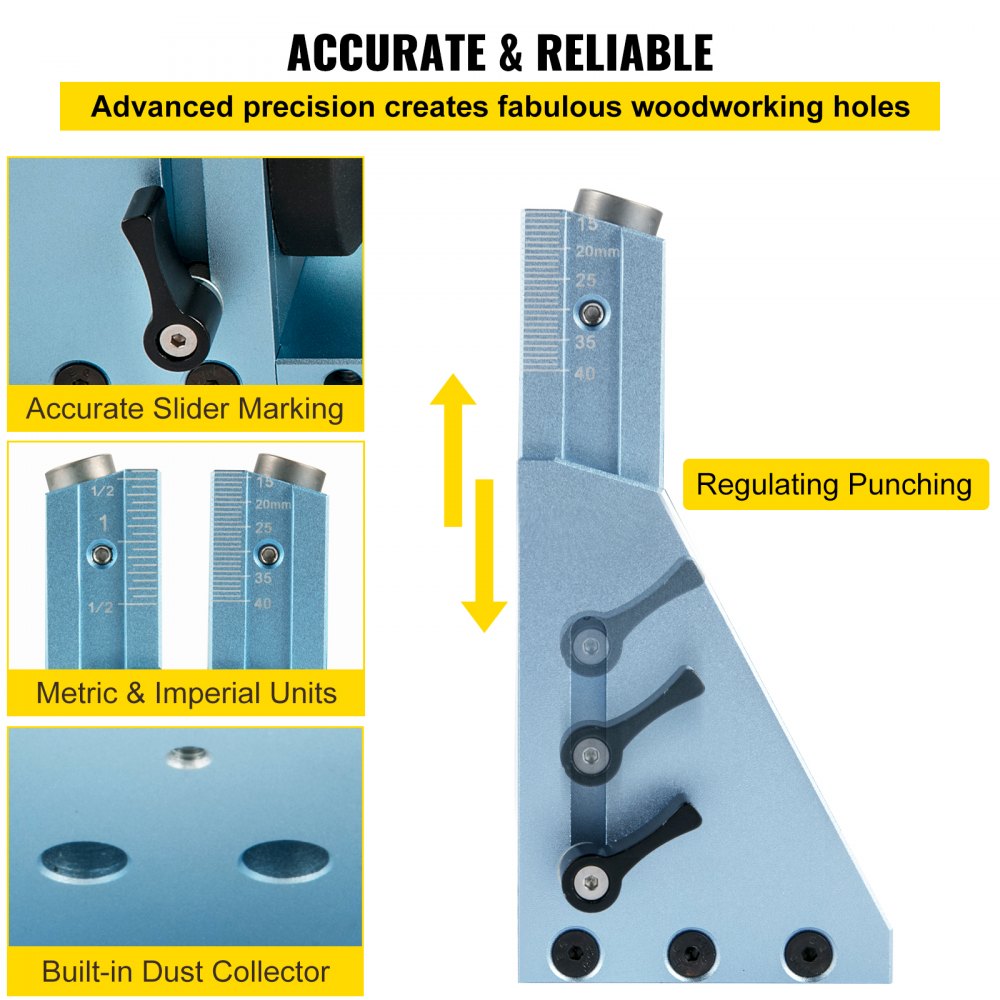 VEVOR Pocket Hole Jig Kit, Professional and Upgraded Aluminum, Adjustable & Easy to Use Joinery Woodworking System, Wood Guides Joint Angle Tool with Clamping Pliers Screw for DIY Carpentry Projects 