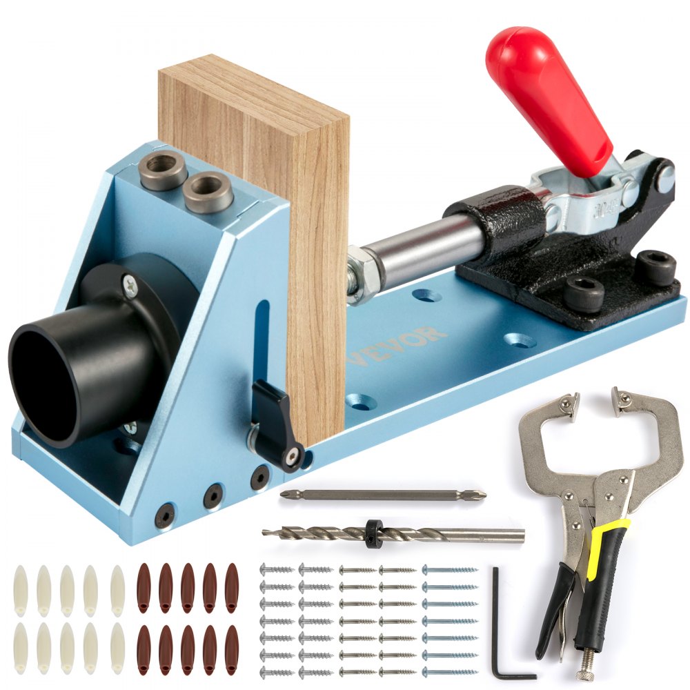 VEVOR Pocket Hole Jig Kit, Professional and Upgraded Aluminum, Adjustable & Easy to Use Joinery Woodworking System, Wood Guides Joint Angle Tool with Clamping Pliers Screw for DIY Carpentry Projects 