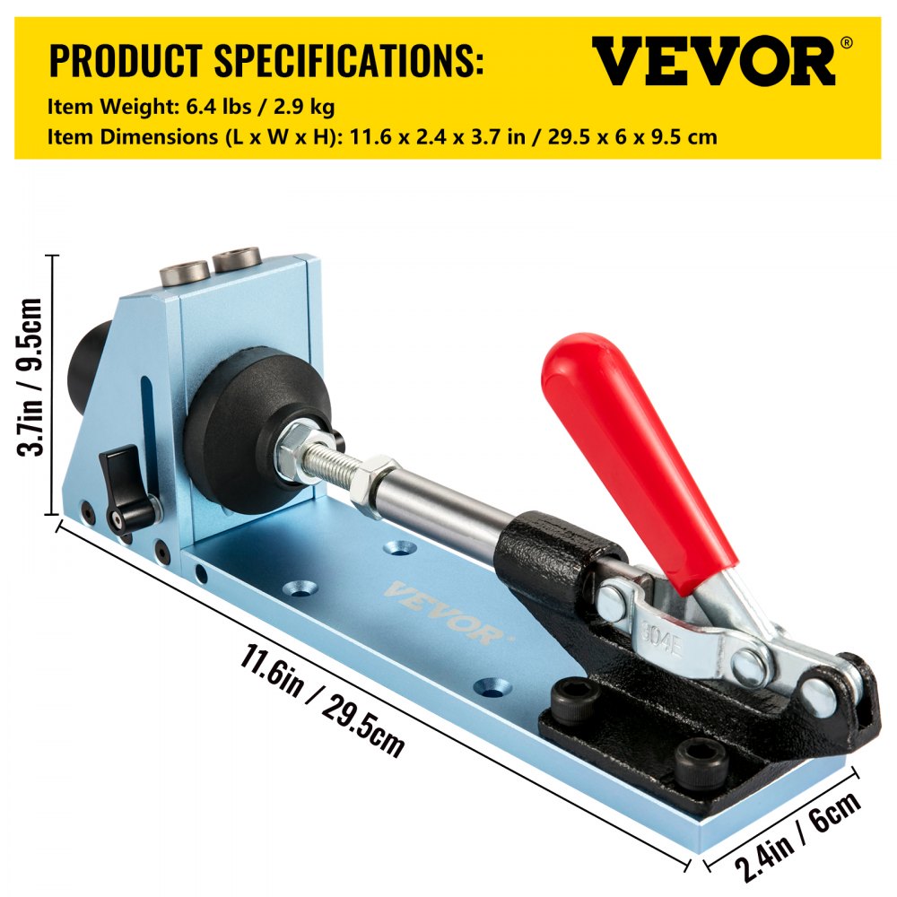 VEVOR Pocket Hole Jig Kit, Adjustable & Easy to Use Joinery Woodworking System, Professional and Upgraded Aluminum, Wood Guides Joint Angle Tool with Extension Rod Screws for DIY Carpentry Projects 
