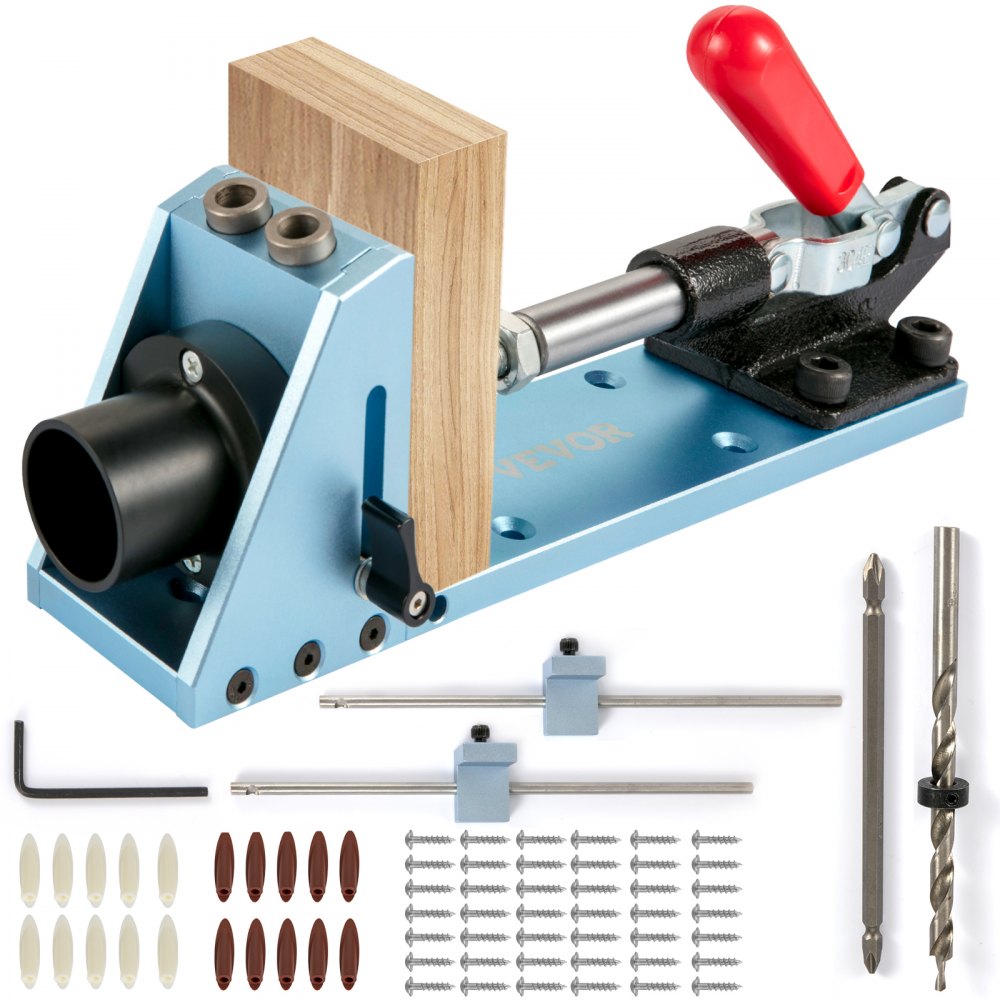 VEVOR Pocket Hole Jig Kit, Adjustable & Easy to Use Joinery Woodworking System, Professional and Upgraded Aluminum, Wood Guides Joint Angle Tool with Extension Rod Screws for DIY Carpentry Projects 
