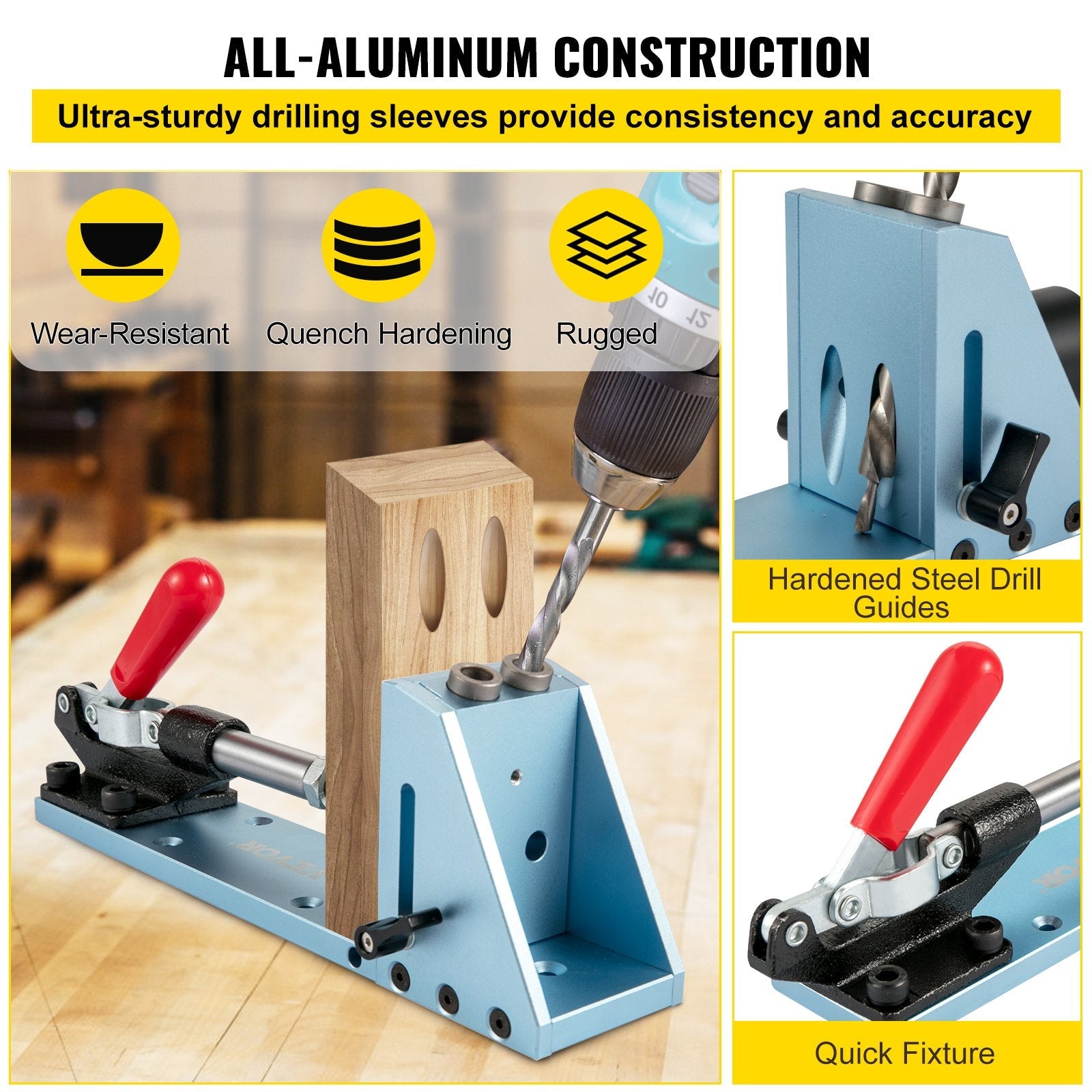 VEVOR Pocket Hole Jig Kit, Professional and Upgraded Aluminum, Adjustable & Easy to Use Joinery Woodworking System, Guides Joint Angle w/Extension Rod Clamping Pliers 200PCS Screws for DIY Carpentry 