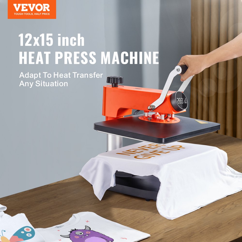 VEVOR Heat Press Machine, 12 x 15 inches Fast Heating 360 Swing Away Digital Sublimation Transfer, 5-in-1 T-Shirt Vinyl Transfer Printer for Banners Canvas Bag Pillow Shirts Cups Plates Caps 