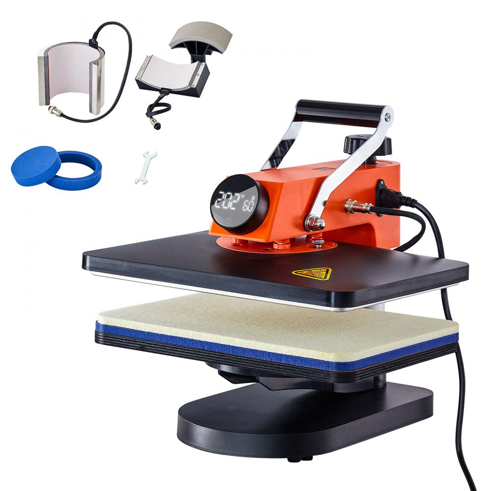 VEVOR Heat Press Machine, 12 x 15 inches Fast Heating 360 Swing Away Digital Sublimation Transfer, 5-in-1 T-Shirt Vinyl Transfer Printer for Banners Canvas Bag Pillow Shirts Cups Plates Caps 