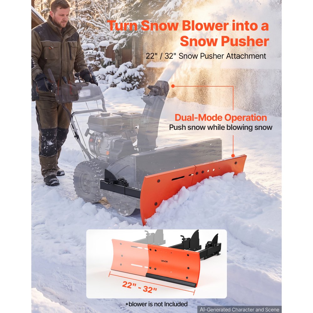 Universal Snow Plow Attachment 22–32 in – Adjustable Steel Blade for Snowblowers