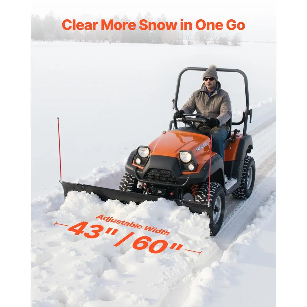 Adjustable Snow Plow Blade, 43–60 Inch Width, Universal ATV and UTV Mount