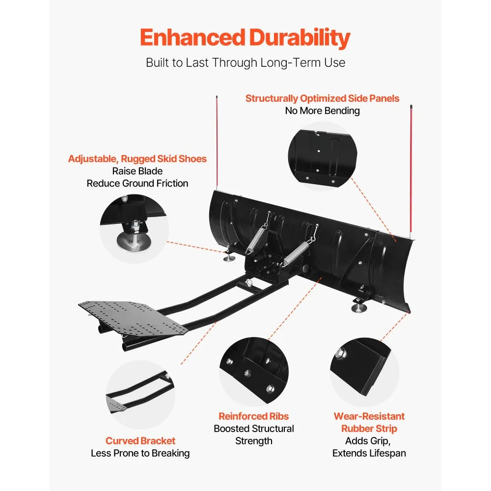 Adjustable Snow Plow Blade, 43–60 Inch Width, Universal ATV and UTV Mount