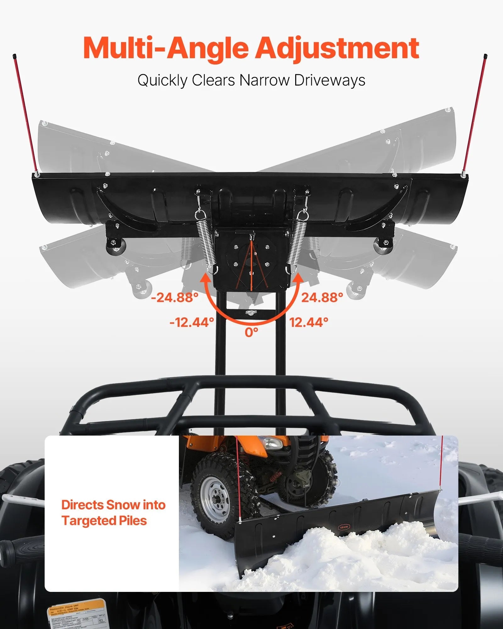 VEVOR Snow Plow Blade, 43 in/60 in Width Adjustable Snow Plow Kit, Easy to Detach, Universal Mount Plowing Attachment with Rubber Flaps, Heavy Duty Steel Blade, Compatible with Most UTV & ATV 